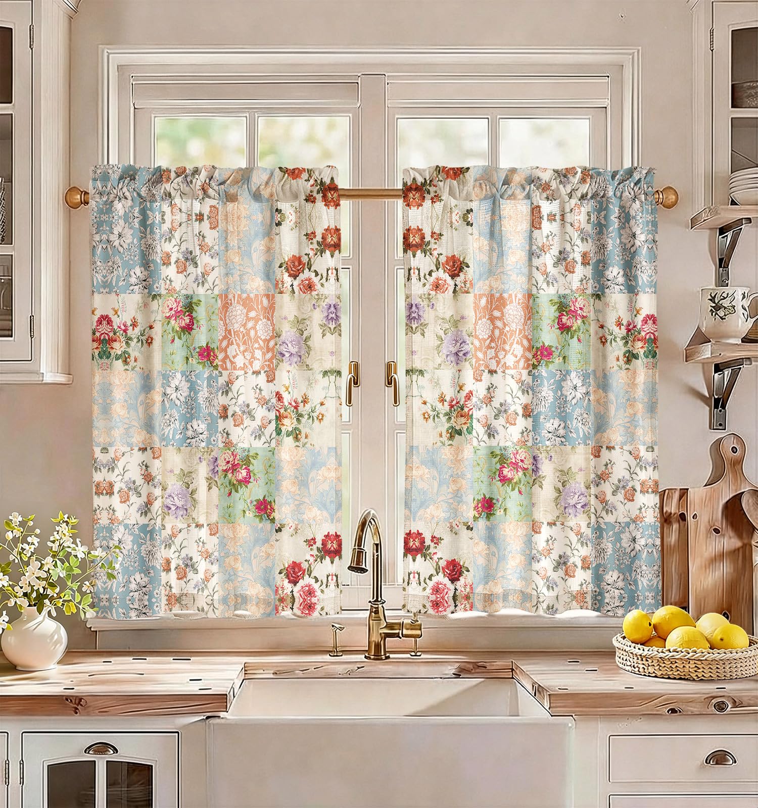 Miss Adola Boho Kitchen Tier Curtains, 36 Inch Length, Vintage Patchwork