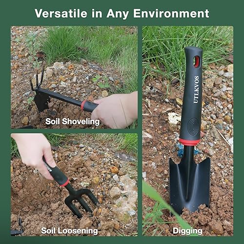 Miniatura 8 de Juego de herramientas de jardinería, 6 piezas resistentes a prueba de óxido, asas ergonómicas de goma suave, incluye paletas, rastrillos,