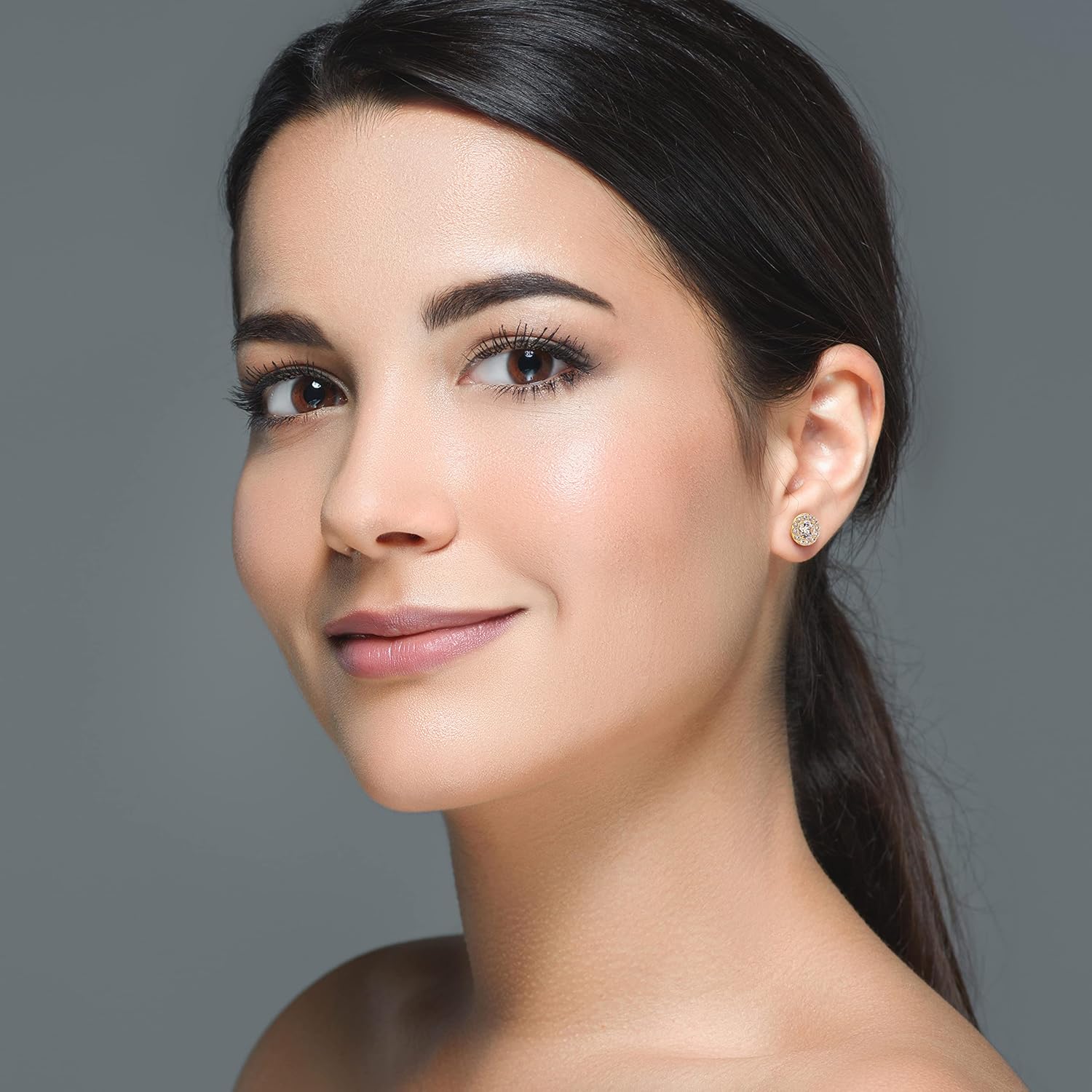 Princess Collection - "Your Perfect Romance" - 8.5 mm (2.6 Carat/Pair) Cubic Zirconia 22K Gold-Plated Stud Earrings For Sensitive Ears