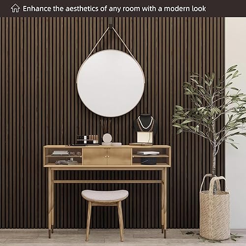 Miniatura 9 de JINDOLI Paneles acústicos de listones de madera de 47 pulgadas para decoración elegante y reducción de ruido, panel acanalado 3D para pared, paneles