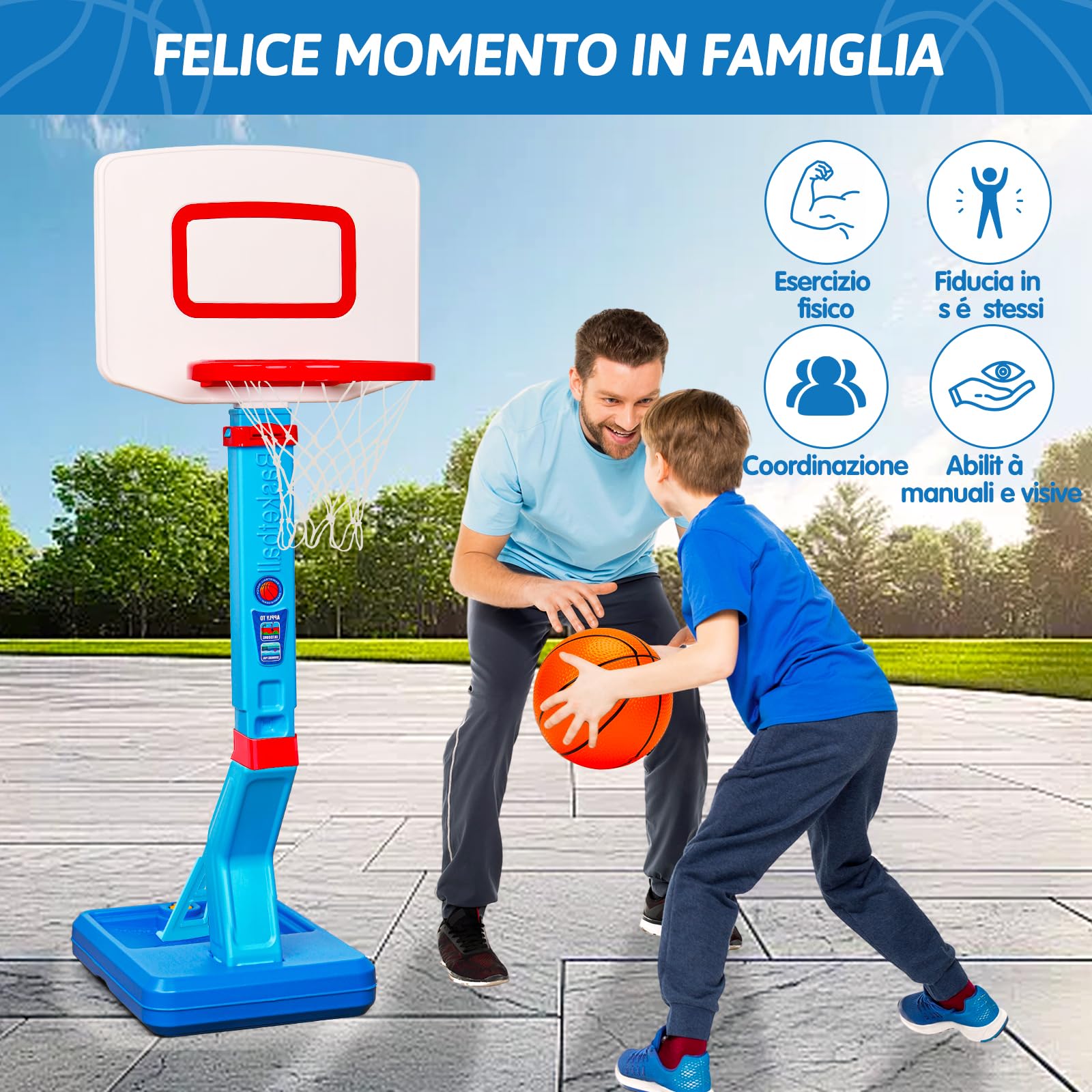 Canestro Basket Bambini Esterno Regolabile in Altezza, Canestro Basket da Camera con Pallone da Basket e Pompa, Giochi Bambini 1 2 3 Anni, Regalo 1 2 3 Anni Maschio Femmina (Blu)