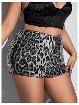 マツコ様THM 2023 Leopard eary shorts SweatyRocks Women's Plus Size Cheetah Print Sparkle Sequin