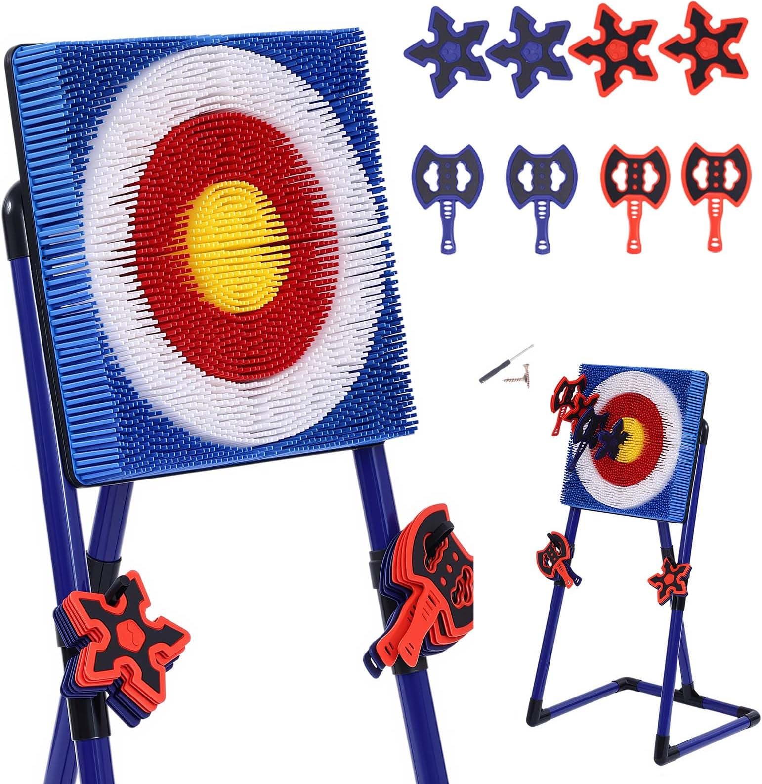 Stiatu Axe Throwing Game for Backyard,Portable Bristle Target Set with 4 Axes & 4 Darts,Axe Throwing Game Indoor Outdoor Game for Adults & Kids, Carnival Yard Games Family Party