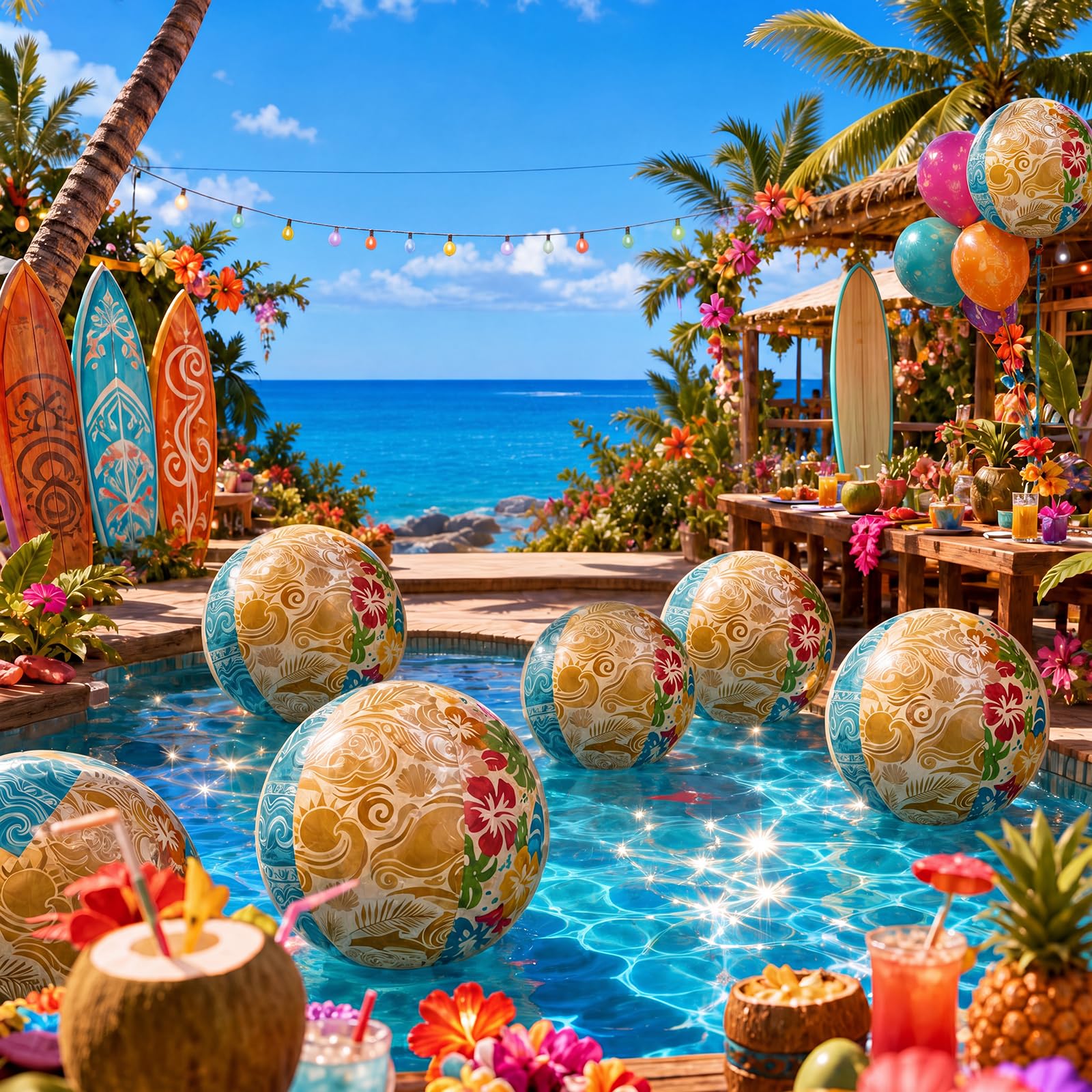 Photo 1 of Vertintong 12 Pcs Hawaiian Beach Balls Tropical Inflatable Pool Floats