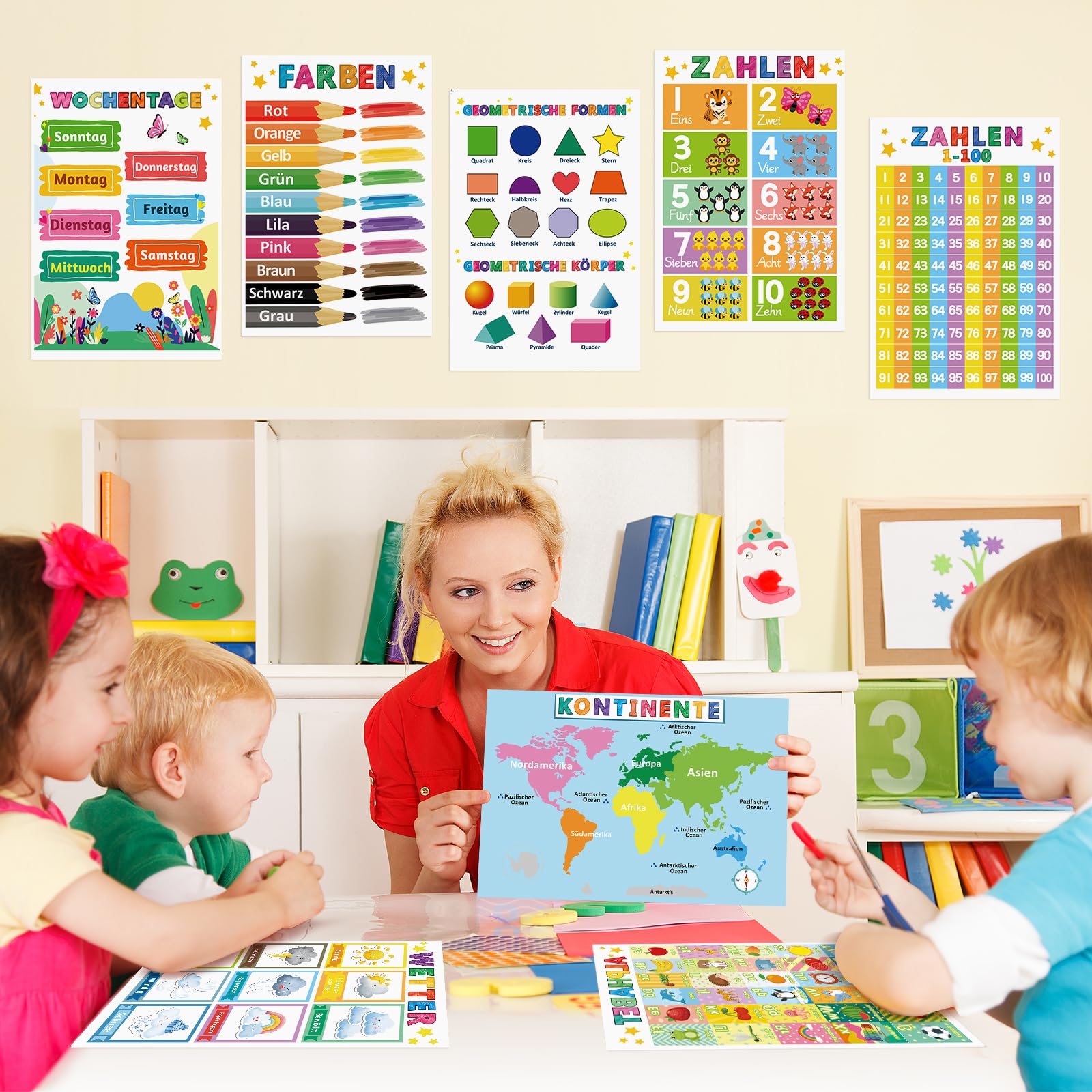 COCHIE 12 poster educativi Montessori formato A4 alfabeto numeri per bambini scuola materna