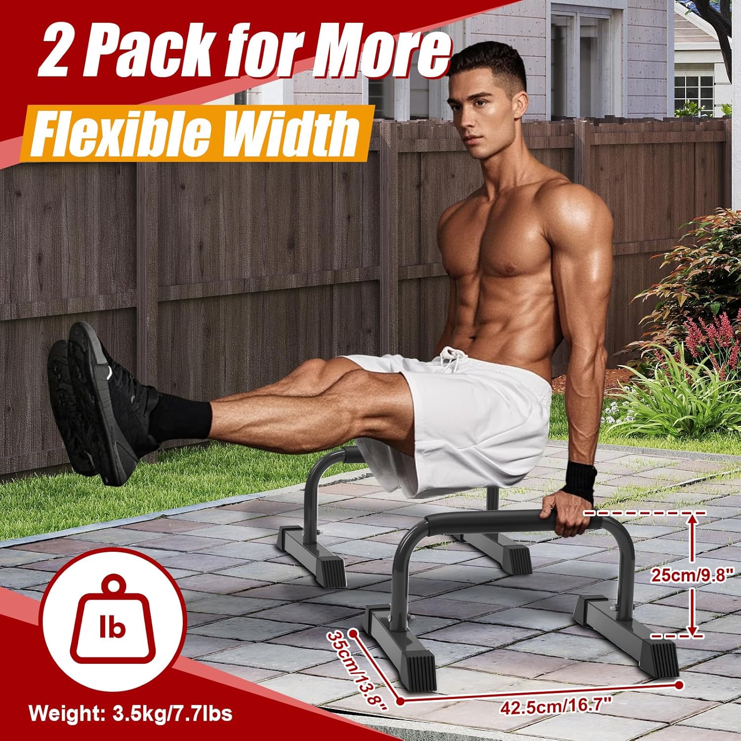 Push Up Bars: Sweat-resistant Parallettes Bar for Handstands L-sit & Dip, No Wobbling Strength Training Pushup Stands for Women Men Workout Core Exercise at Home Floor Gym - Image 5
