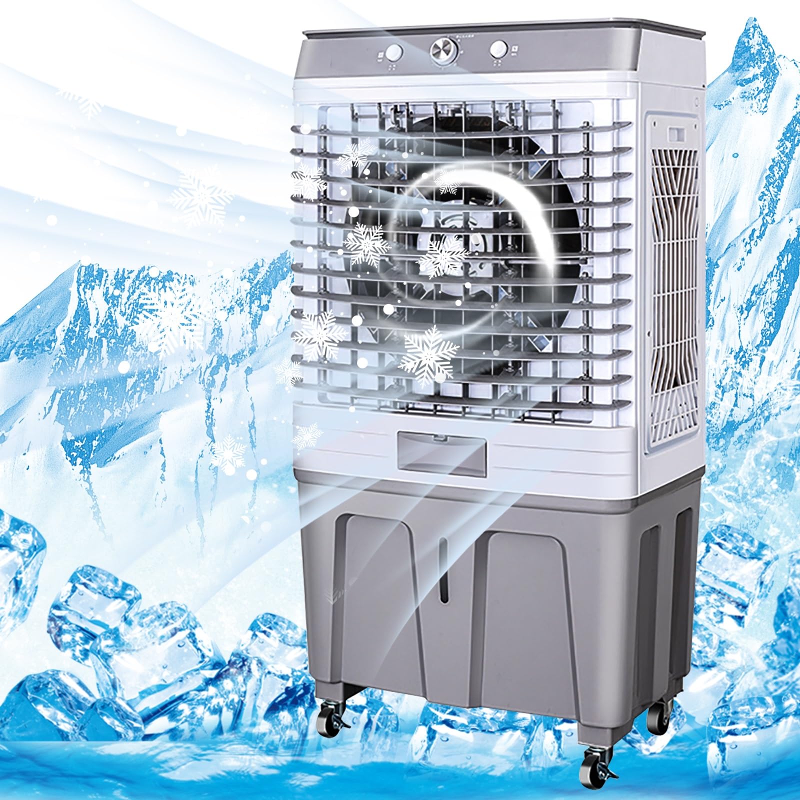 MESOVFCA Portable Air Conditioner - 60L Evaporative Air Cooler with 3 Speeds, 4 Ice Boxes, 4 Wheels for Efficient Home/Office Cooling Solution