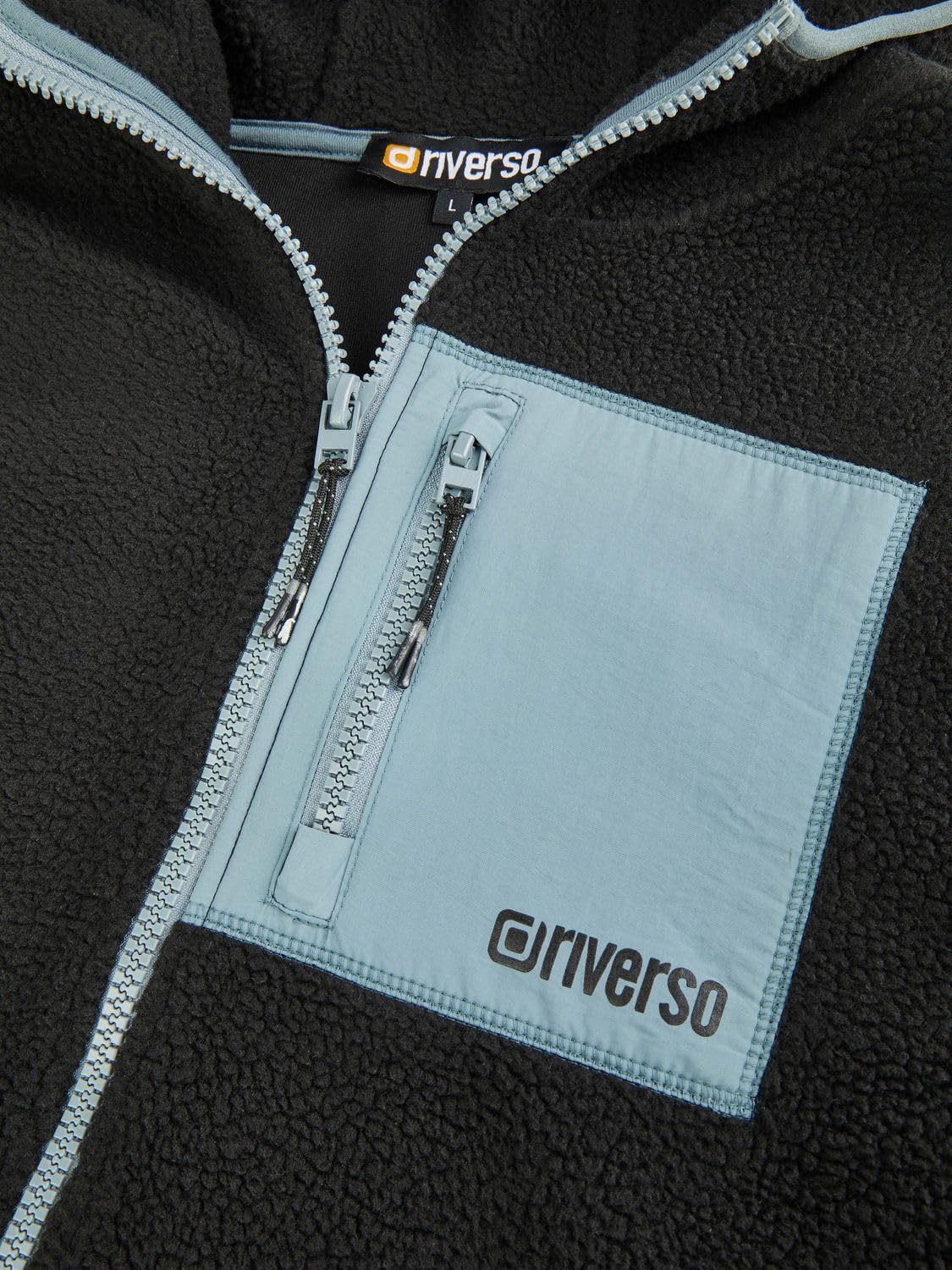 riverso RIVLennox kurtka polarowa męska z kapturem, regularny krój, kurtka zimowa, kurtka przejściowa, stójka, czarna, zielona, szara, S M L XL XXL 3XL 4XL 5XL