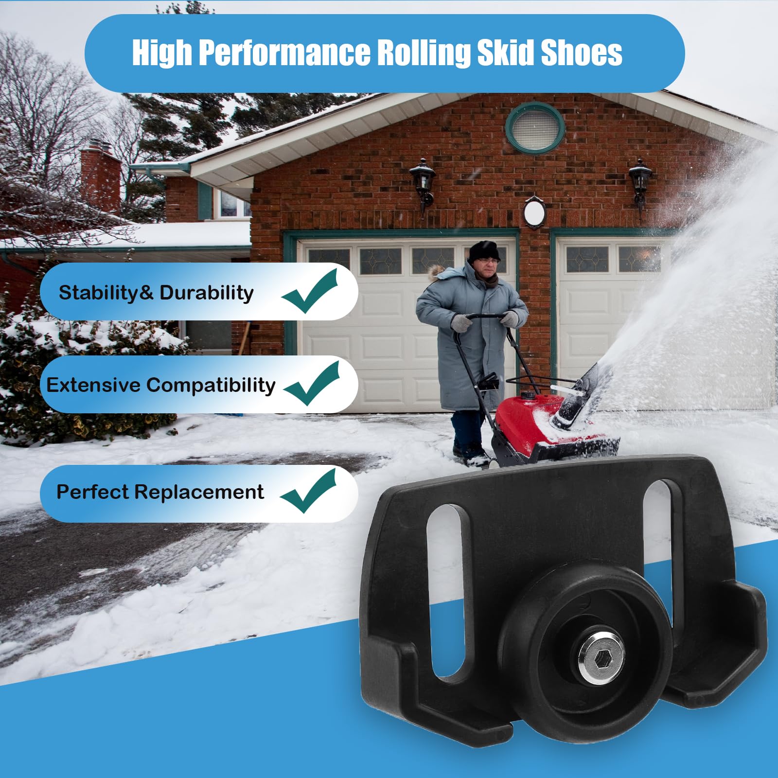 Lot De 2 Patins Avec Rouleaux Pour Souffleuse à Neige - Compatible Modèles Cub Cadet