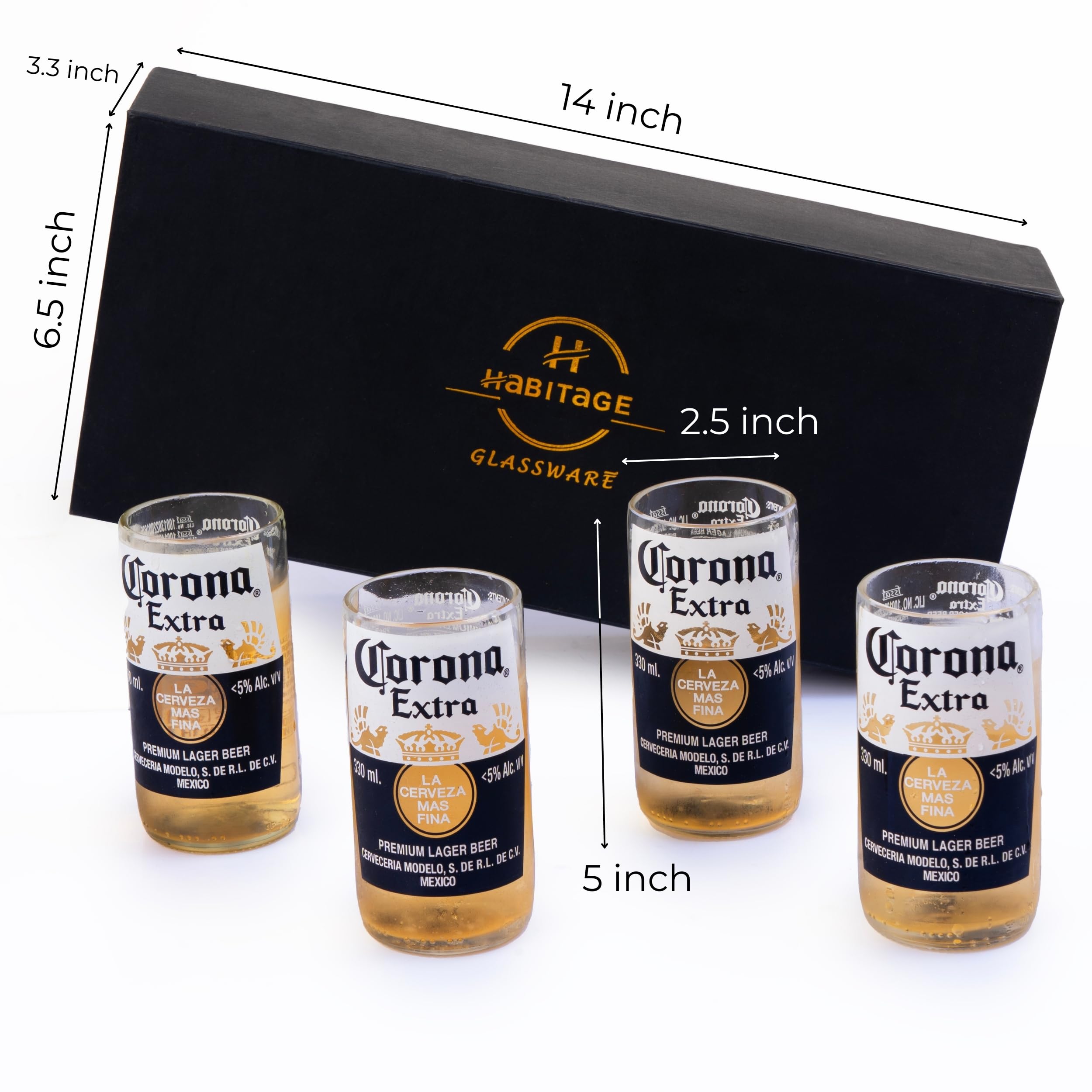 Amazon.com | Habitage Upcycled Corona Extra Glasses Set of 4 with