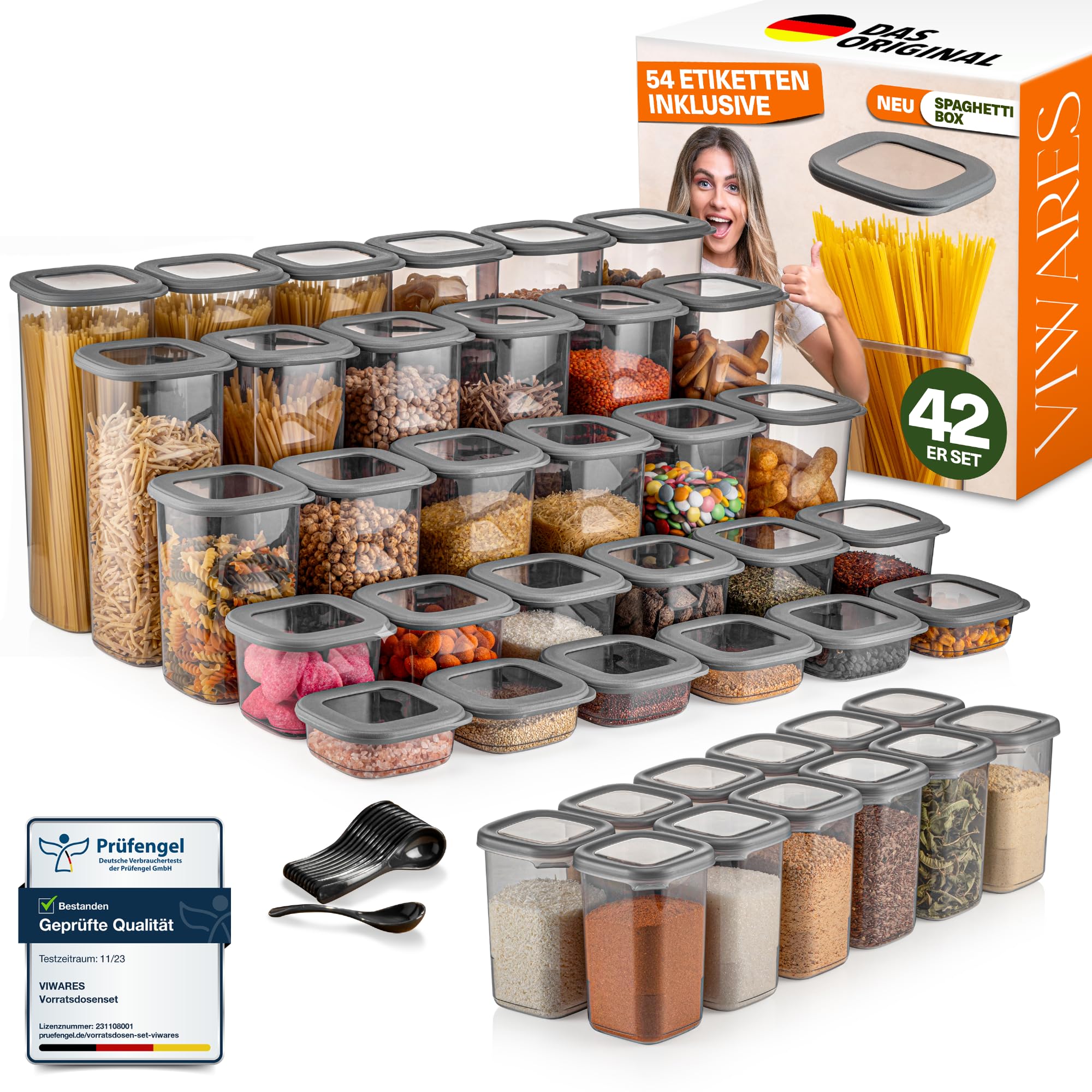 Viwares Contenitori con coperchio, ermetici, set da 42 contenitori senza BPA, per la conservazione della farina di cereali, cucina, pratico organizer da cucina, contenitori per alimenti