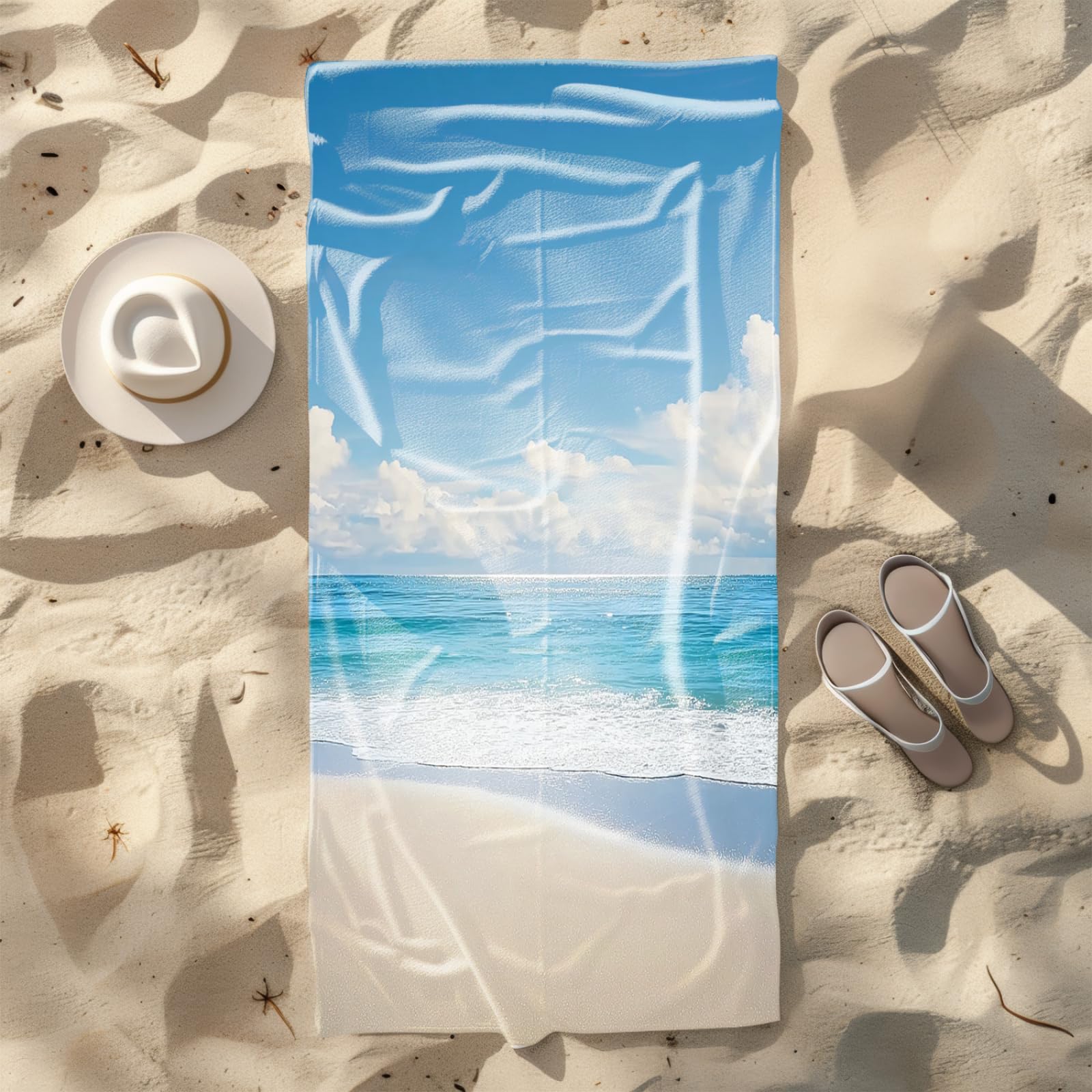 Genérico Toalla Playa 90X180 Cielo Azul Nubes Blancas Grande Toallas de Playa Microfibra Ligera Secado Rápido Sin Arena para Mujer Hombre Viajes Vacaciones Natación Camping