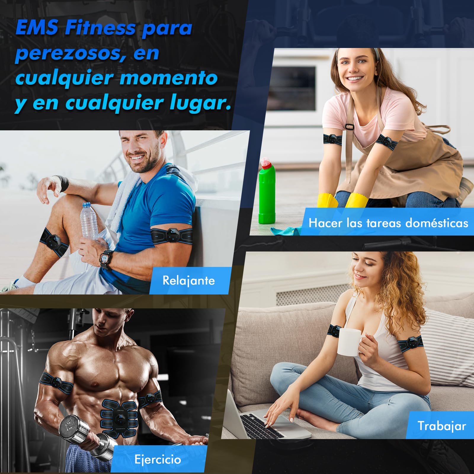 Electroestimulador Muscular, EMS Estimulador Muscular, 10 Modos y 20 Intensidades, Eletroestimulação Muscular Cuerpo Completo AB/Brazo/Pierna/Gluteos para Hombres y Mujeres
