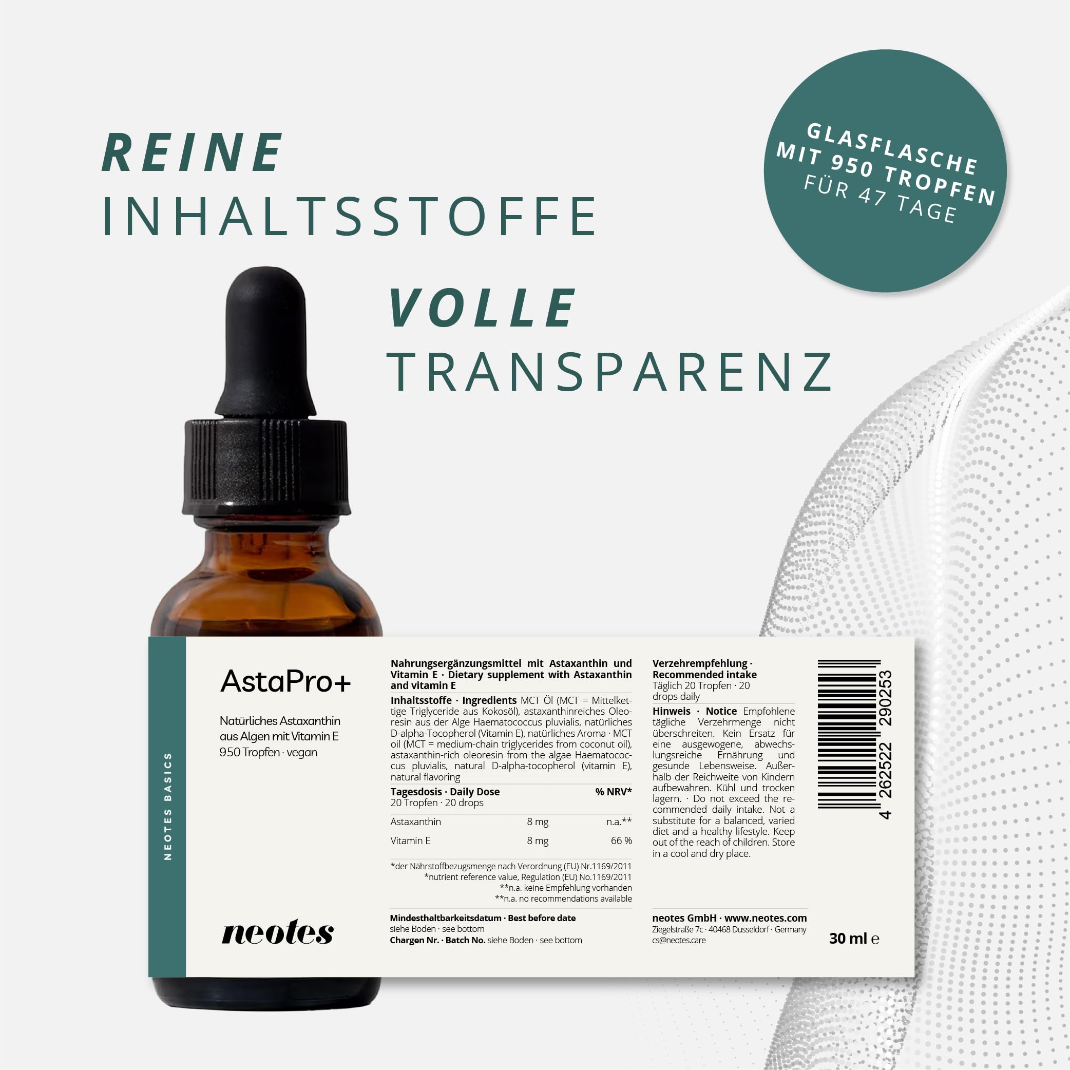 AstaPro+ hochdosiertes Astaxanthin Öl - 8 mg Astaxanthin + 8 mg Vitamin E pro Tag - 2x30ml für 94 Tage - 100% natürlicher Antioxidativer Zellschutz - Vegan & Ohne Zusätze Laborgeprüft