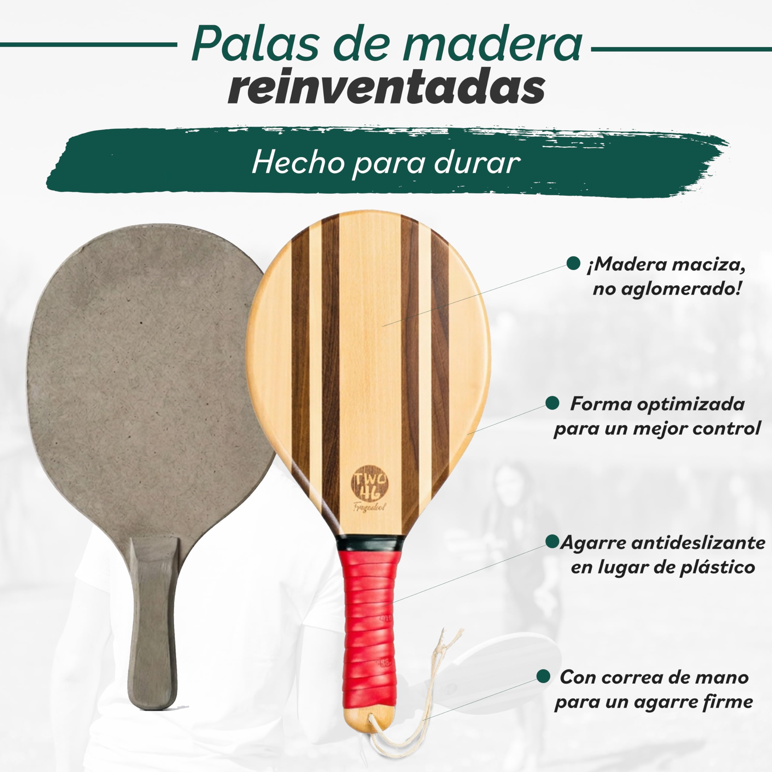 Set de Palas de Playa Premium Frescobol Palas de Madera Hechas a Mano con Bola y Funda