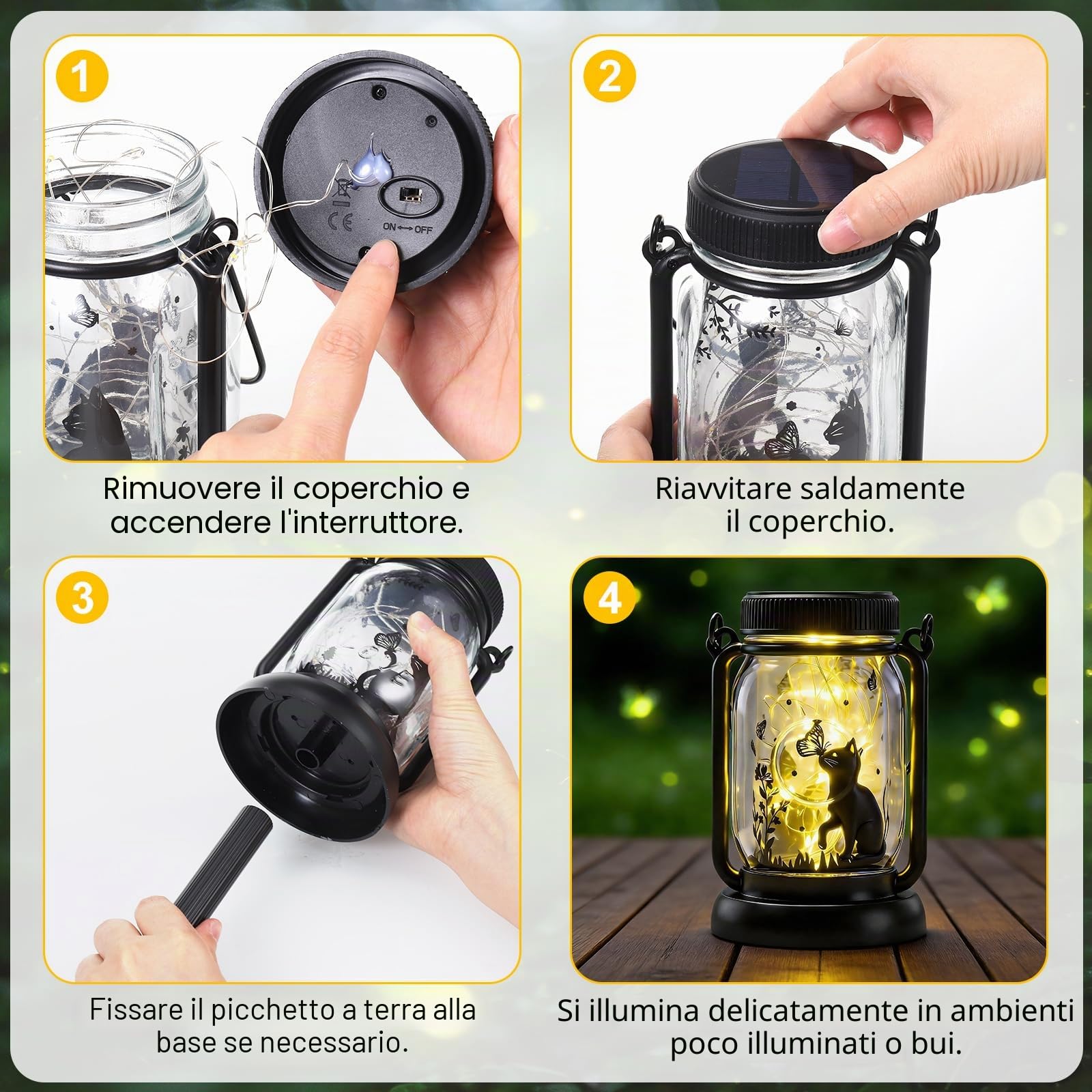 Lanterna Solare da Esterno per Gatto, Lanterne Solari da Esterno con Picchetti in ABS, Impermeabile IP65 Lanterna Solare da Esterno per Giardino Balcone Tavolo Decorazione, Regalo Donne Gatto