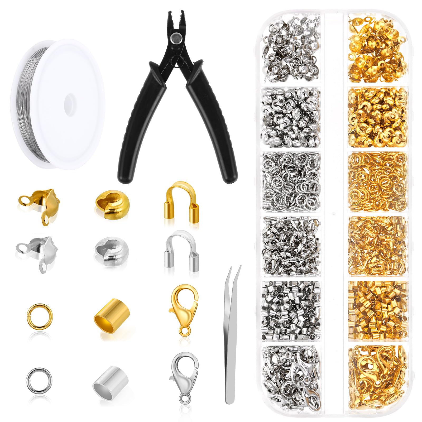 1200 Pcs Crimp Bead Kit for Jewelry Making, Bracelet, Necklace, Earring