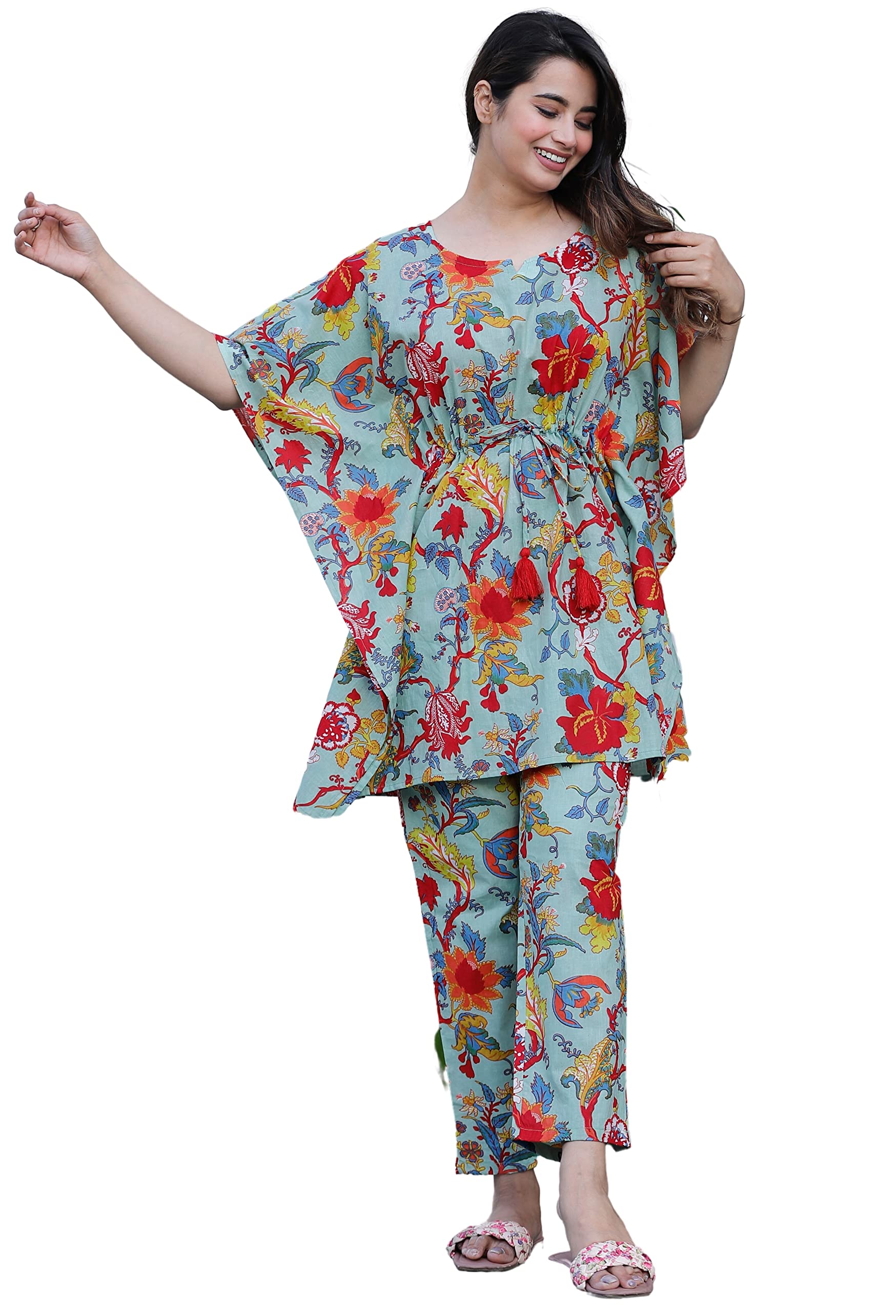 AP2 KURTIWomen's Cotton Printed Kaftan and Pyjama Set|Night Suit Set for Women & Girls | Women's Kaftan Night Suit Set