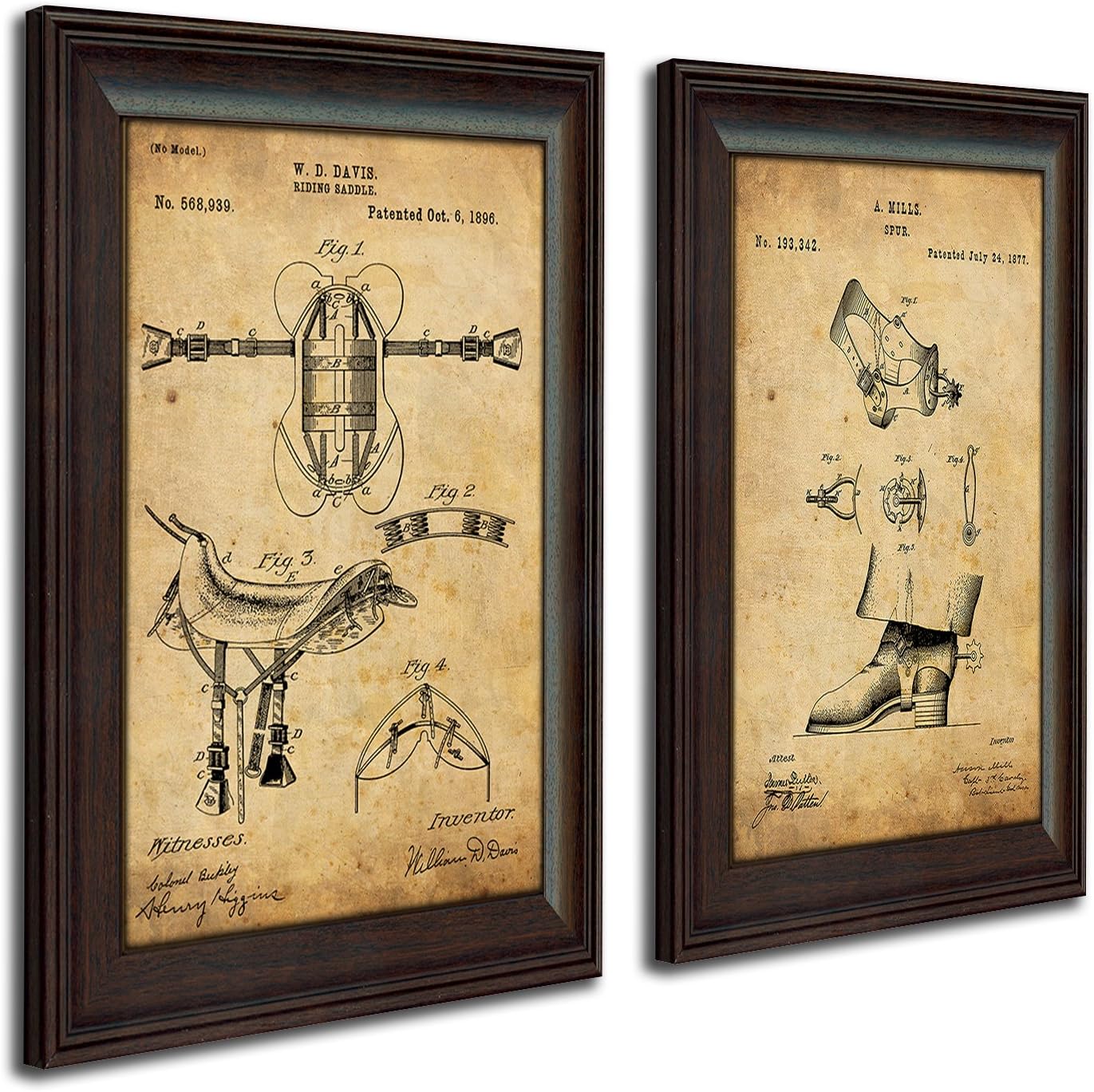 2 pc Framed Modern Patent Set - Western Cowboy Cowgirl 14"x17" each