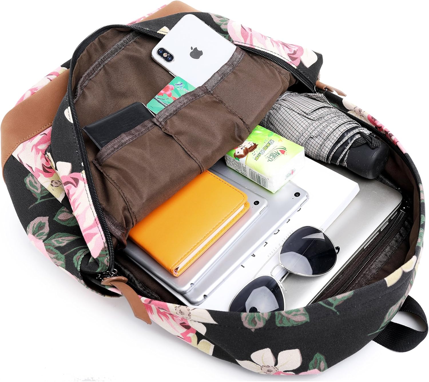 Abshoo Canvas Dot Backpack Cute Teen Girls Backpacks Set 3 Pcs School Bookbags Floral Black