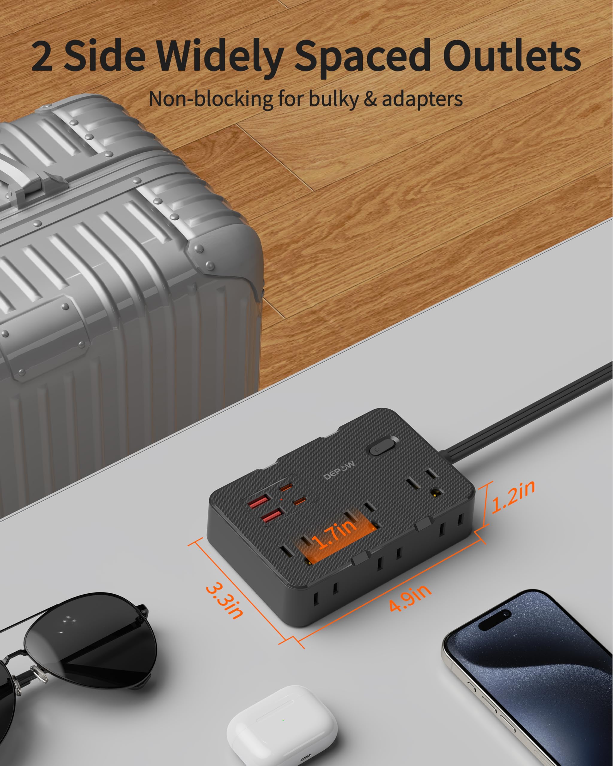 DEPOW - Stromleiste mit 6 AC Steckdosen und 4 USB-A Ports, 45° abgewinkelte Steckdose Ladestation mit Netzschalter, 3 Fuß Verlängerungskabel für Kreuzfahrten, Schlafzimmer,
