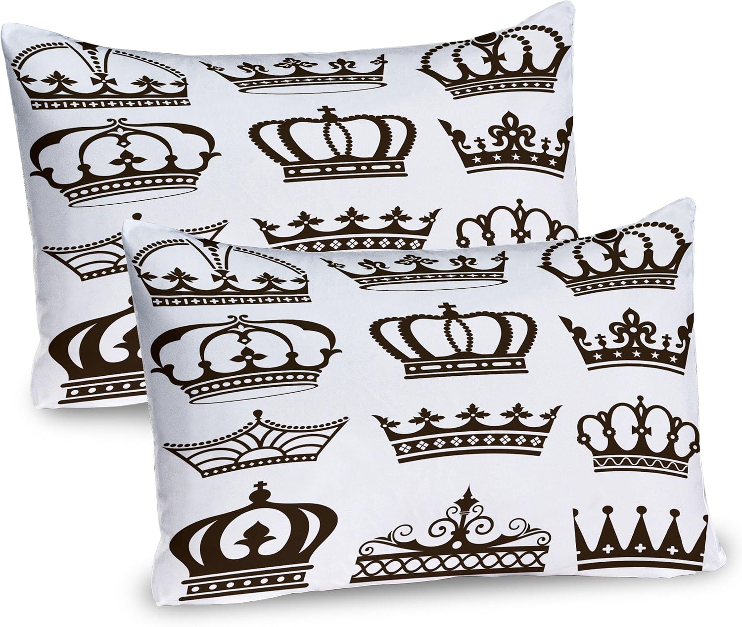 Ambesonne King Pillow Sham Set of 2, Royalty Crowns Tiaras for Reign Queen Prince Cartoon Desgin, Quality Microfiber Bedding Item for All Seasons, 36" x 20", Green Brown