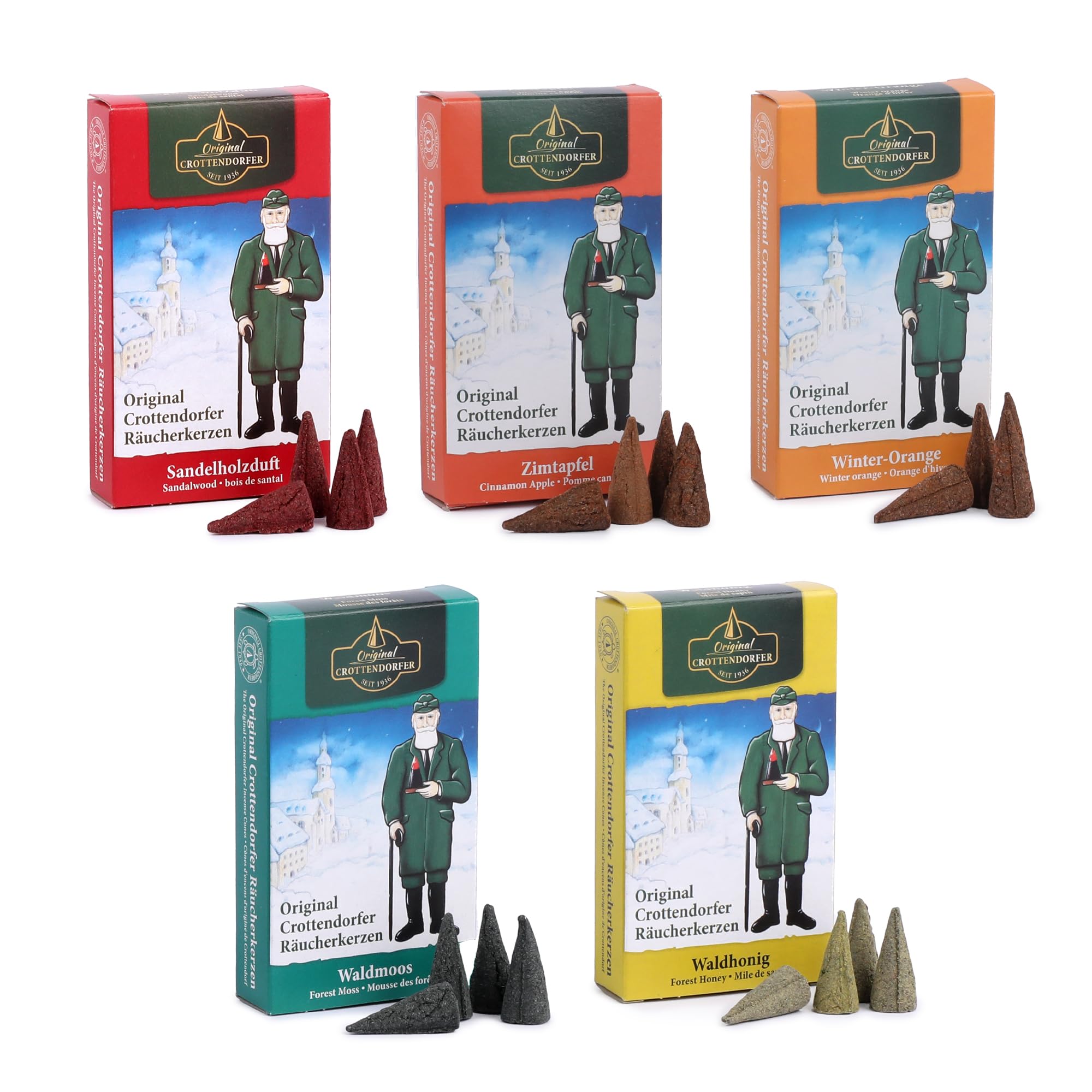 Crottendorfer Mixed Räucherkerzen Incense Cones 5 X 24 Pieces Sandalwood Forest Honey Forest Moss Cinnamon Winter Orange Pack Of 5