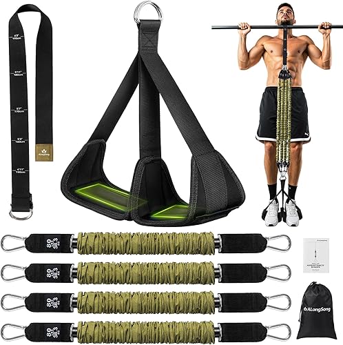 Miniatura 9 de Bandas de asistencia para dominadas con pedal de soporte para pies, bandas de resistencia mejoradas de alta resistencia de peso y altura ajustables