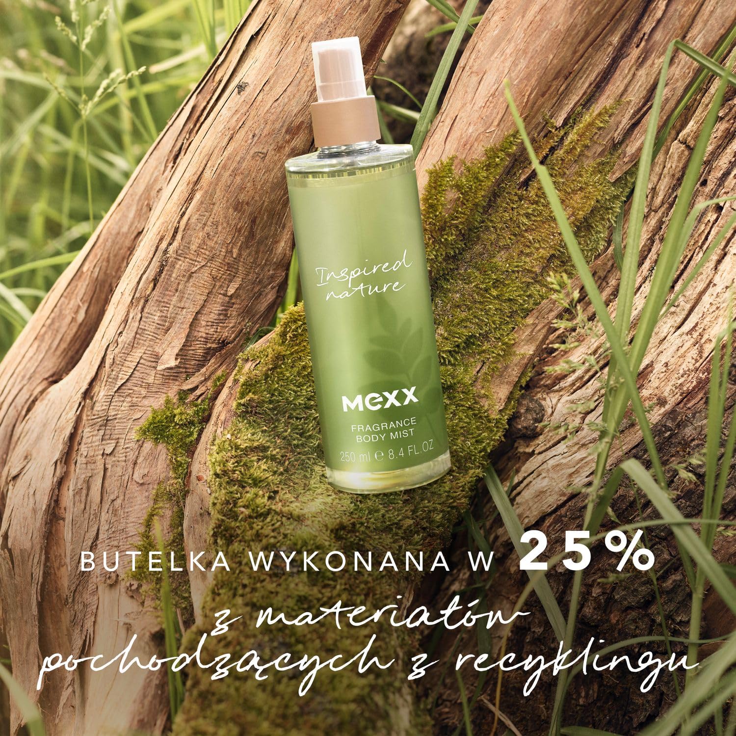 Mexx Inspired Nature Mgiełka do Ciała dla Kobiet o Zapachu Begramotki i Zielonej Sosny, 250 ml