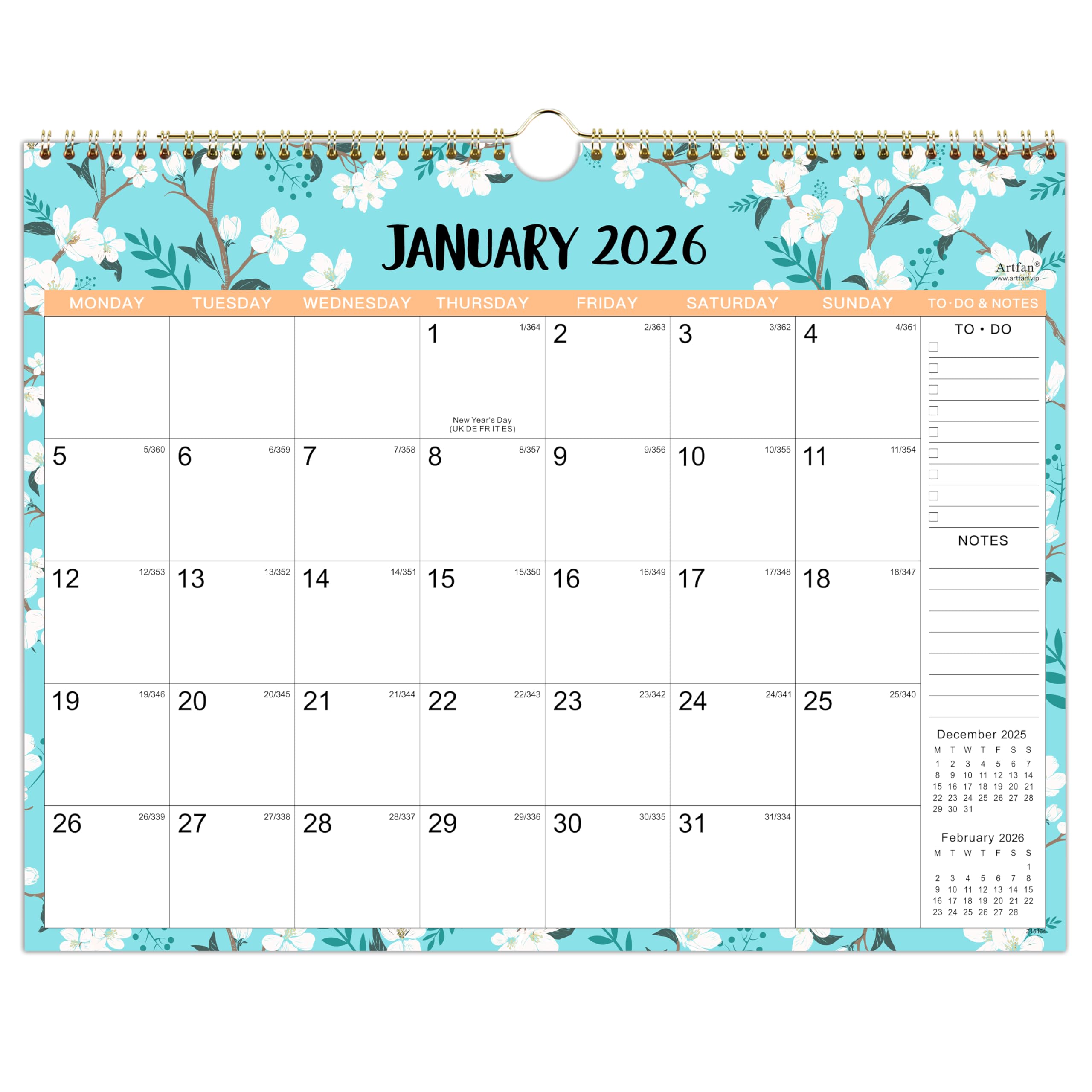 Calendar 2026 - Wall Calendar 2026 with Thick Paper, 2026 Calendar, 37 x 29 cm, January 2026 - December 2026, Twin-Wire Binding Hanging Hook Large Mixed Color Ruled Blocks