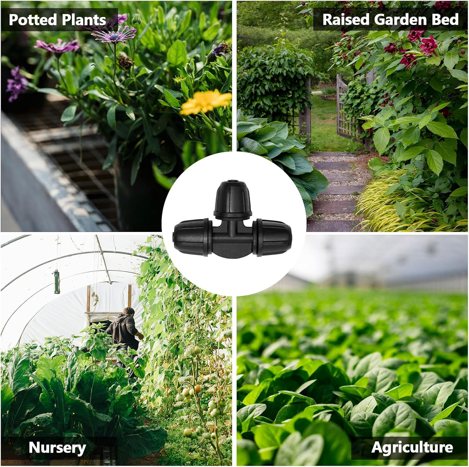 1/4" Drip Irrigation Fittings, 26 Pcs Lock Barbed Tee Connectors for 1/4 Inch Drip Irrigation Tubing Drip Line 3 Way T Parts with Lock Nut for Garden Lawn Drip Systems