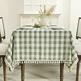 Romanstile Spring Checkered Tablecloth Square, Waterproof Heavy Duty Linen Cotton Gingham Table Cloth with Tassel, Wrinkle Free Buffalo Plaid Table Cover for Easter & Outdoor - 55 x 55 Inch, Sage