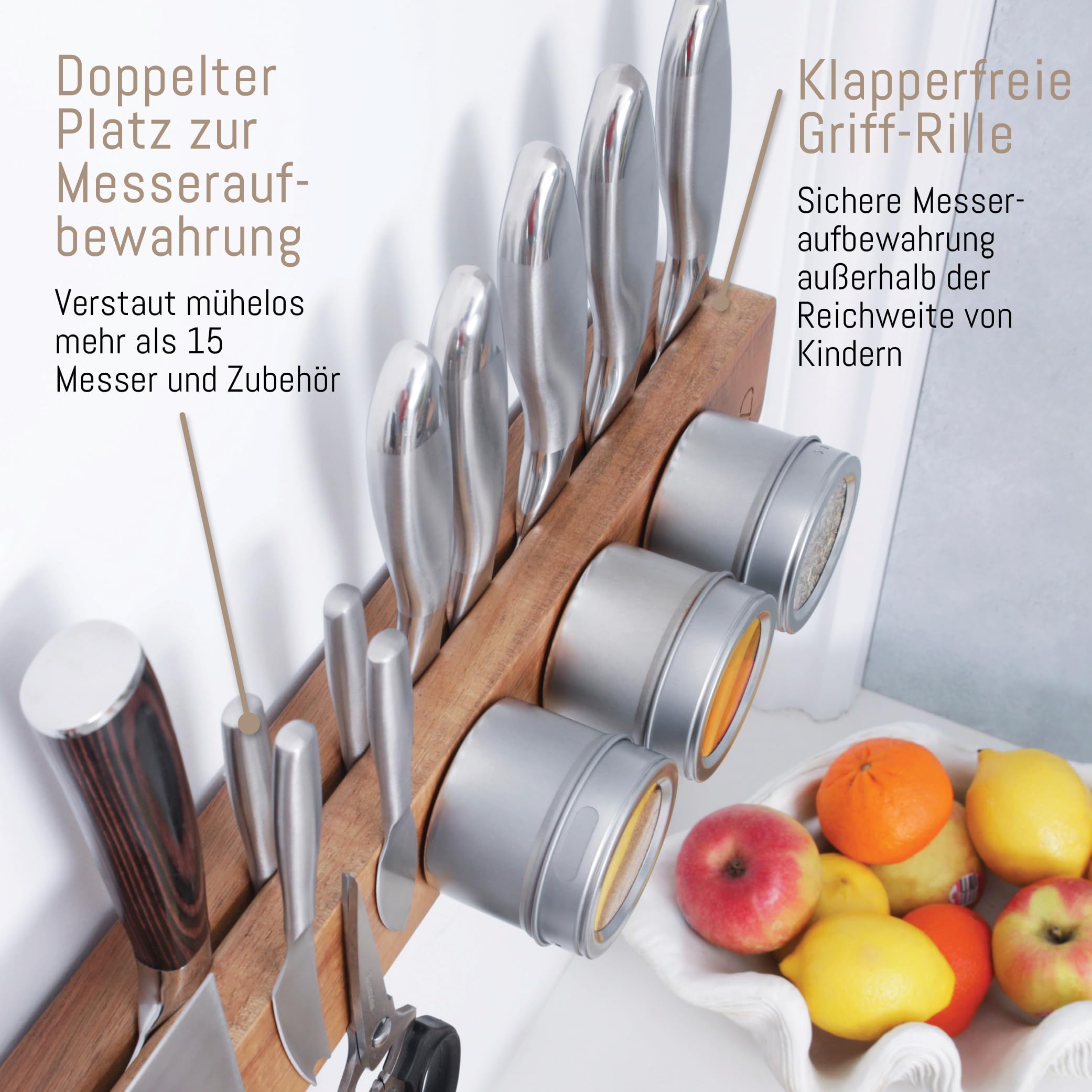 Prämie 41 cm Magnetleiste für Messer, Wand Messerhalter Magnetisch mit Doppelhalterung aus Edlem Holz - Messer Magnetleiste, Magnet Messerhalter, Messerleiste Magnetisch Holz, Messermagnet
