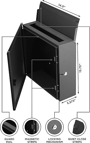 Miniatura 3 de PEELCO Buzón decorativo con cerradura números de diseño o nombres en estos buzones residenciales acero inoxidable galvanizado resistente al óxido y