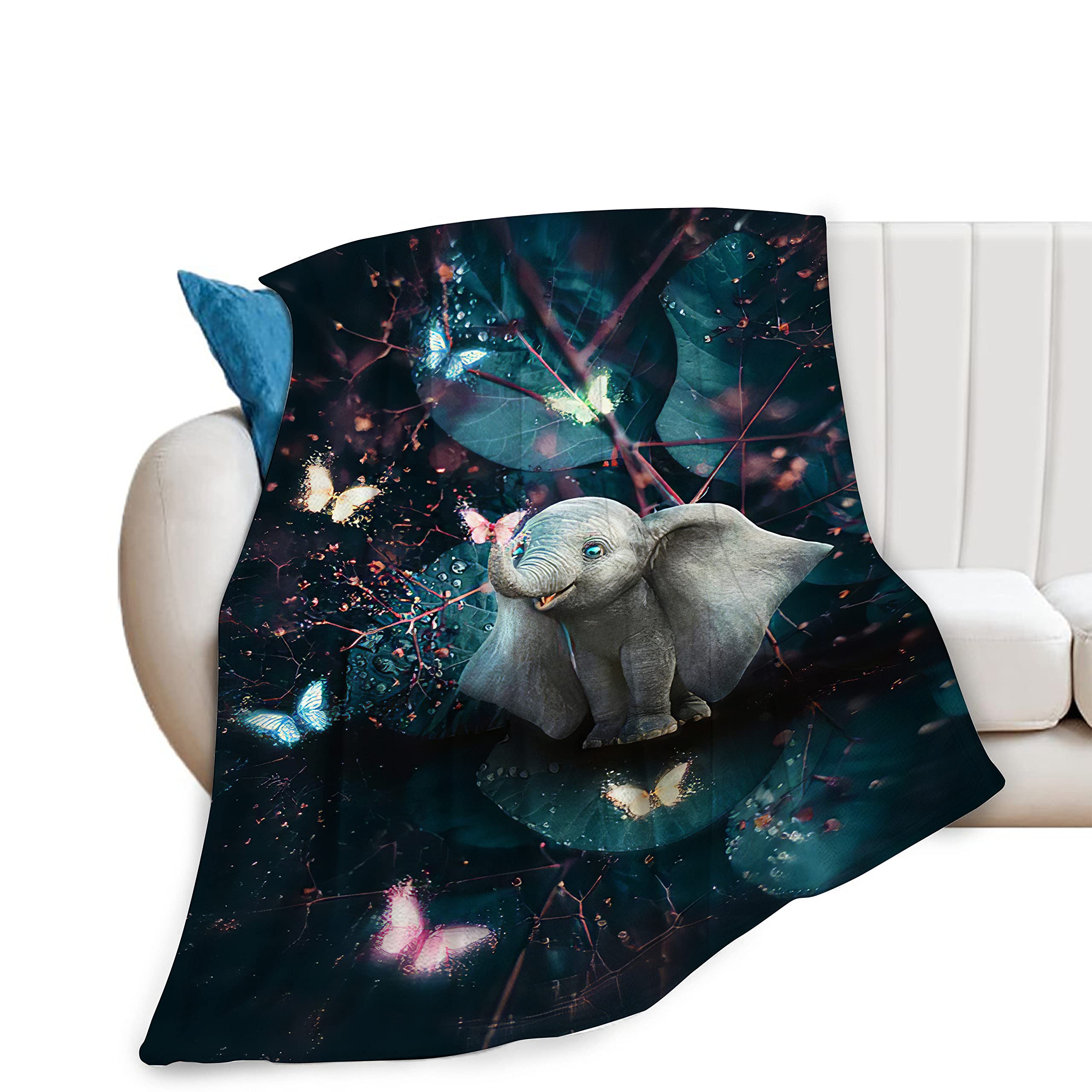Fantasy Elephant Butterfly Blanket Elephant Gifts for Women Girls Super Warm Soft Cozy Elephant Throw Blanket Plush Flannel Blanket for Kids Adults Bed Birthday Gifts 40"X50"