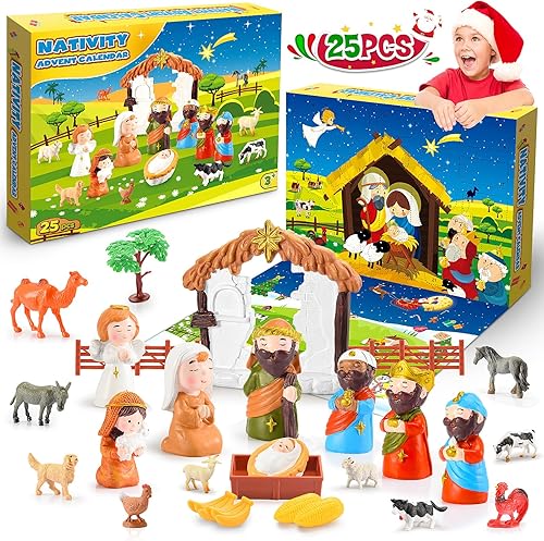 Calendario de Adviento 2023 faentwc 25 piezas de calendario de Adviento con escena de la natividad, juguetes para niños de 3, 4, 5, 6, 7, 8, 9, 10