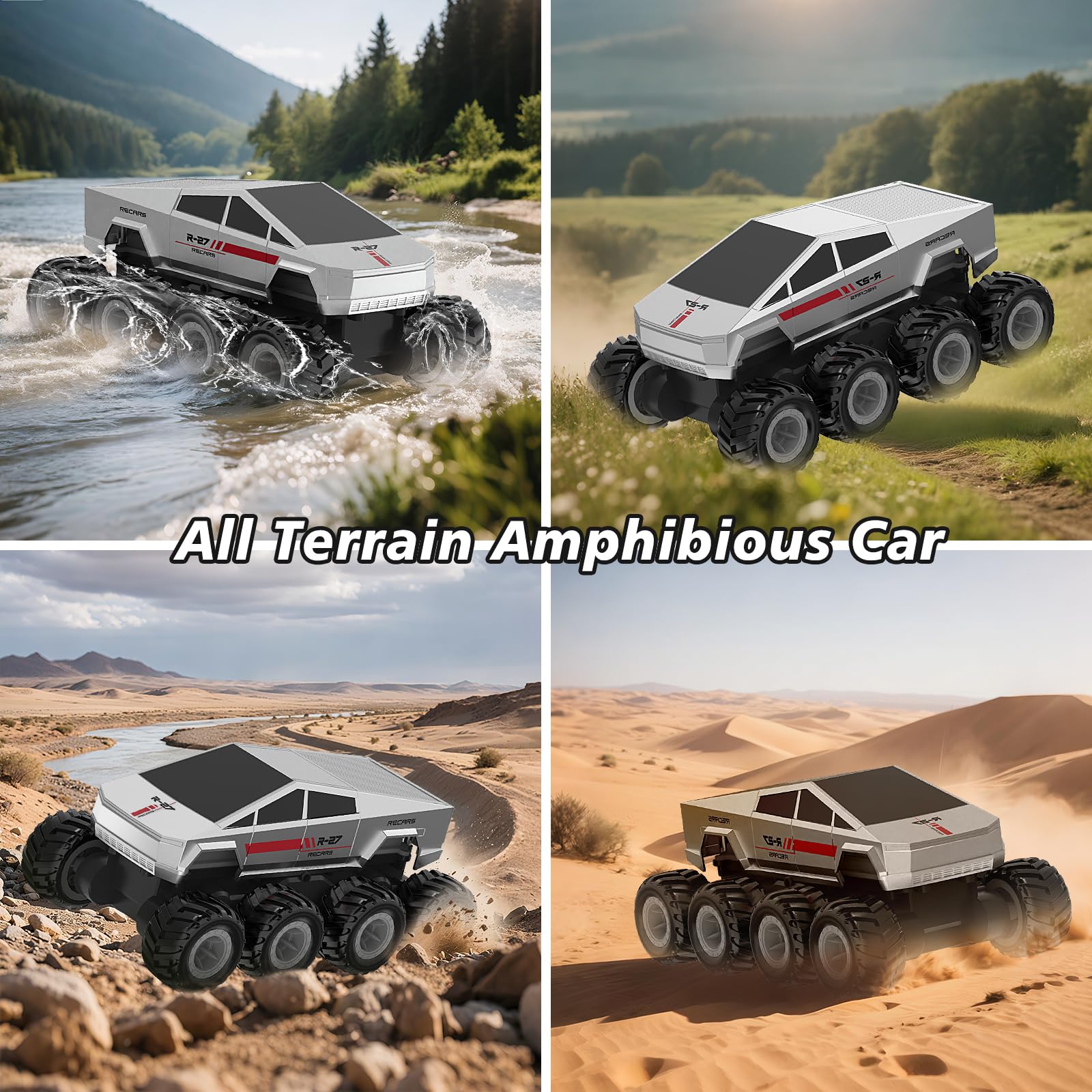 PAISHENKEJI Auto RC Camion telecomandato Auto: Camion RC anfibio 8WD Autos telecomandate fuoristrada 2,4GHz Autos giocattolo rotanti a 360° per bambini Regalo di compleanno o di Natale