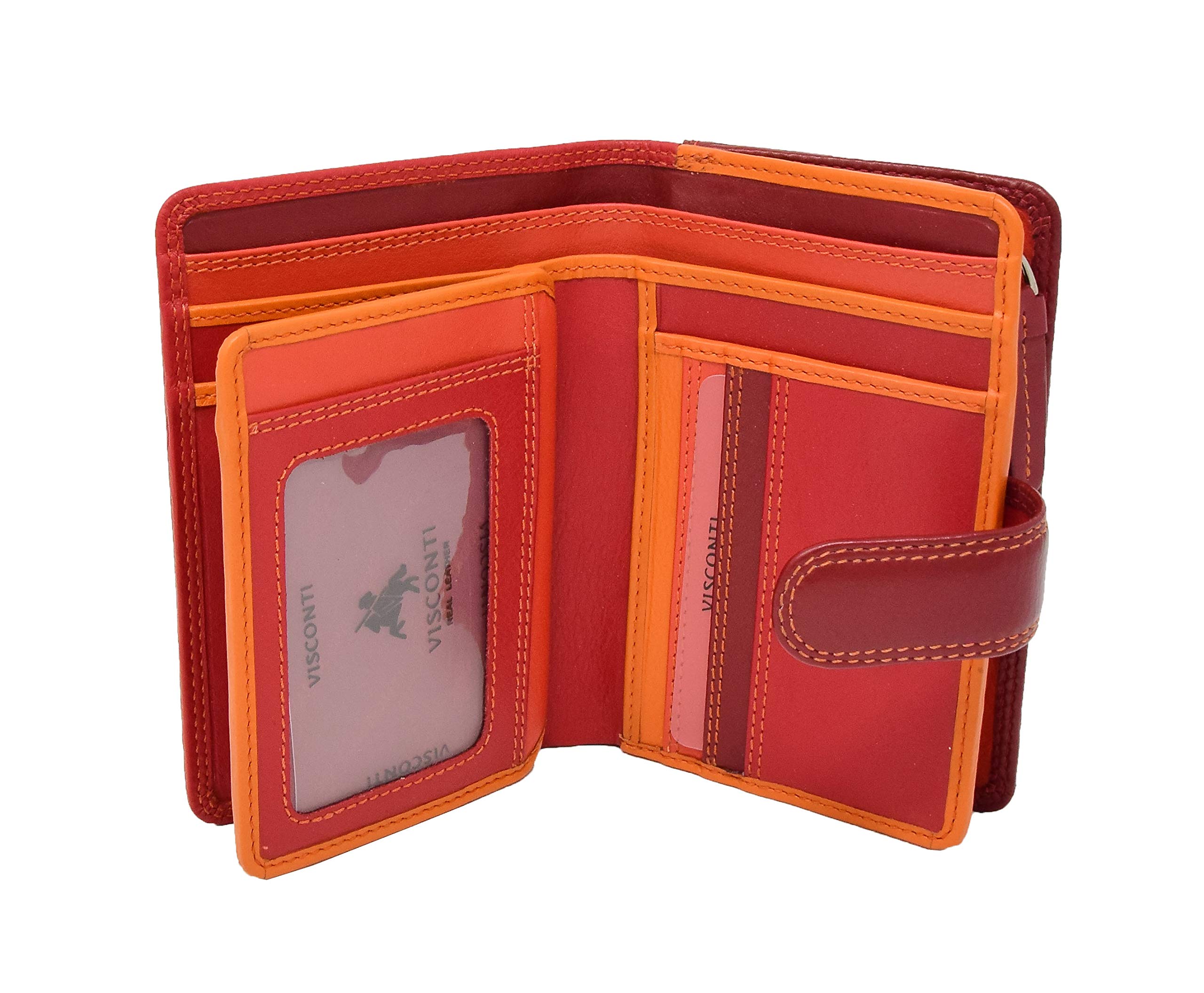 Cartera de piel suave para mujer AVB51 con cierre de cremallera Rojo Rojo Medium