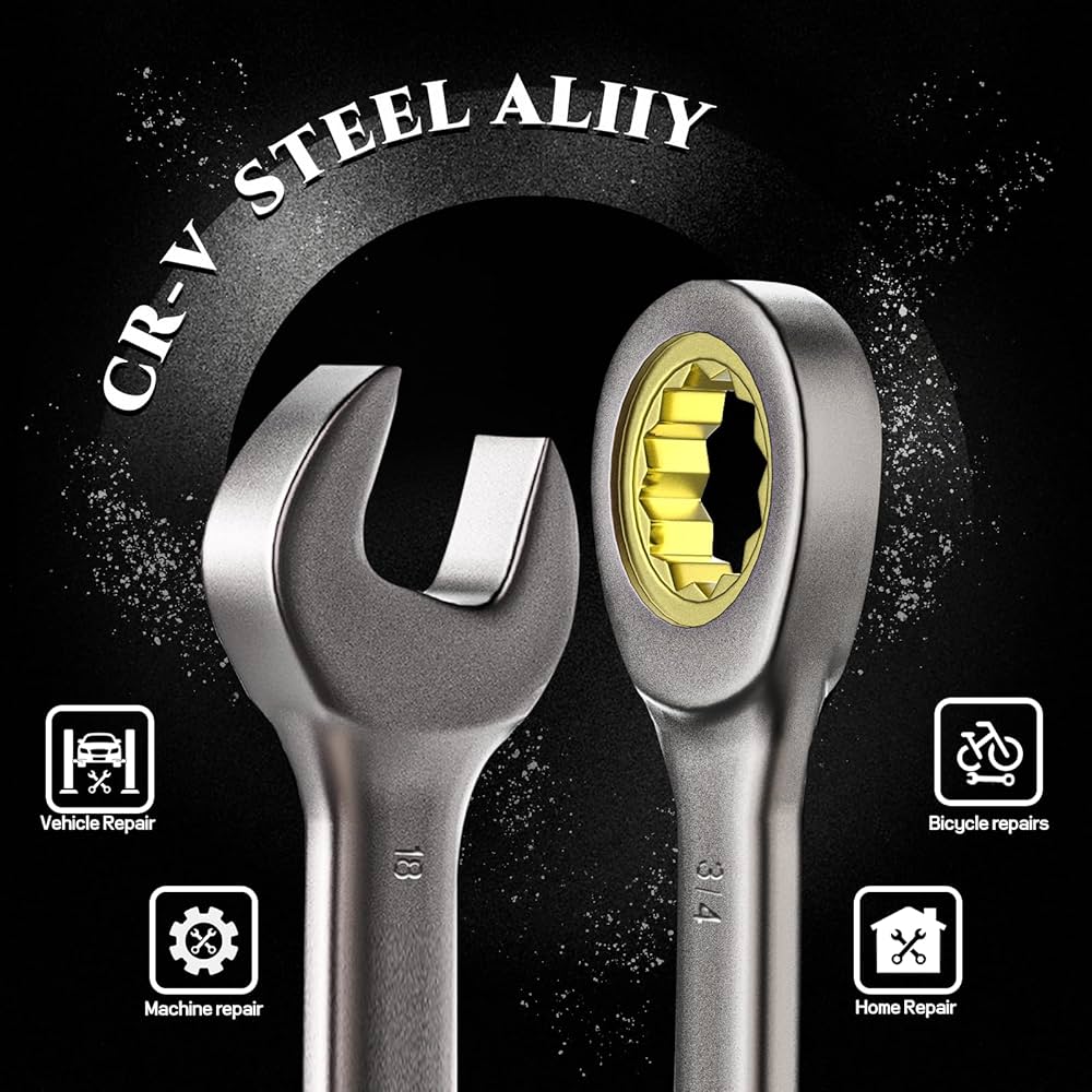 SUZUME 22-Piece Ratchet Wrenches Set Metric (6-18mm) SAE (1