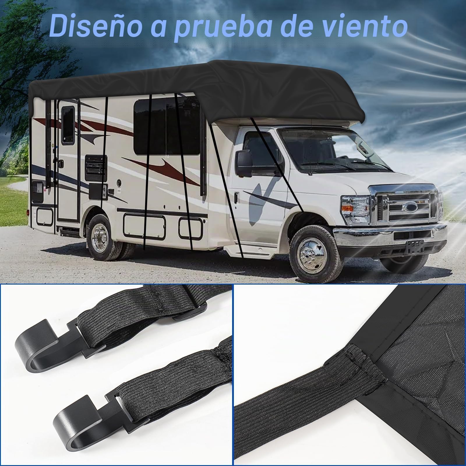 NEWFUN Funda de Caravana, Funda Autocaravana, 210D Tela Oxford Resistente a los Rayos UV, Al Agua y al Polvo, Cubierta Universal para caravanas de vehículos recreativos (9.5 x 3 m)
