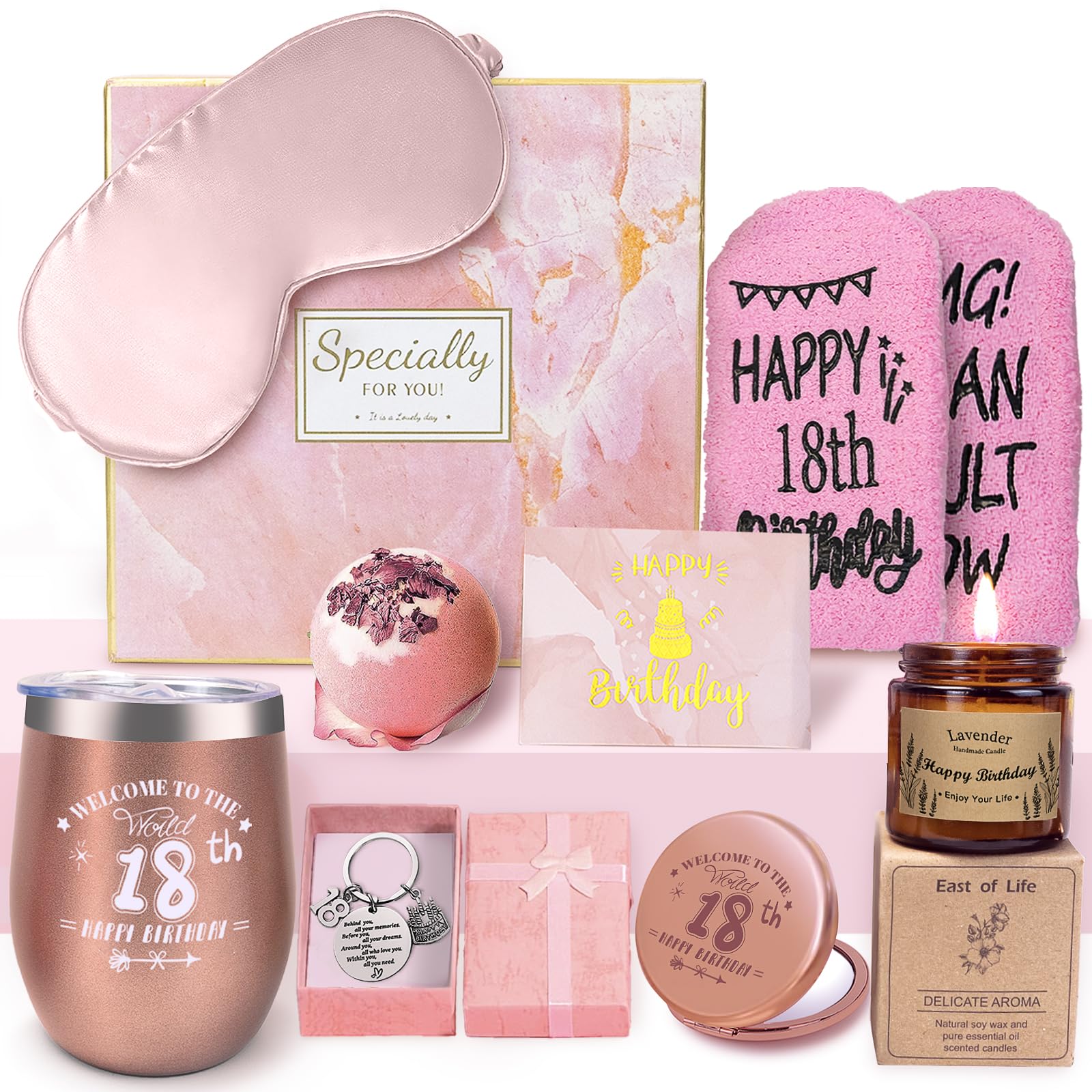 LEEGOHI 18th Birthday Gifts for Her Born in 2007, Happy Birthday Pamper Set  Present Basket, Best 18 Years Old Hamper Gift Ideas for Girls, Best