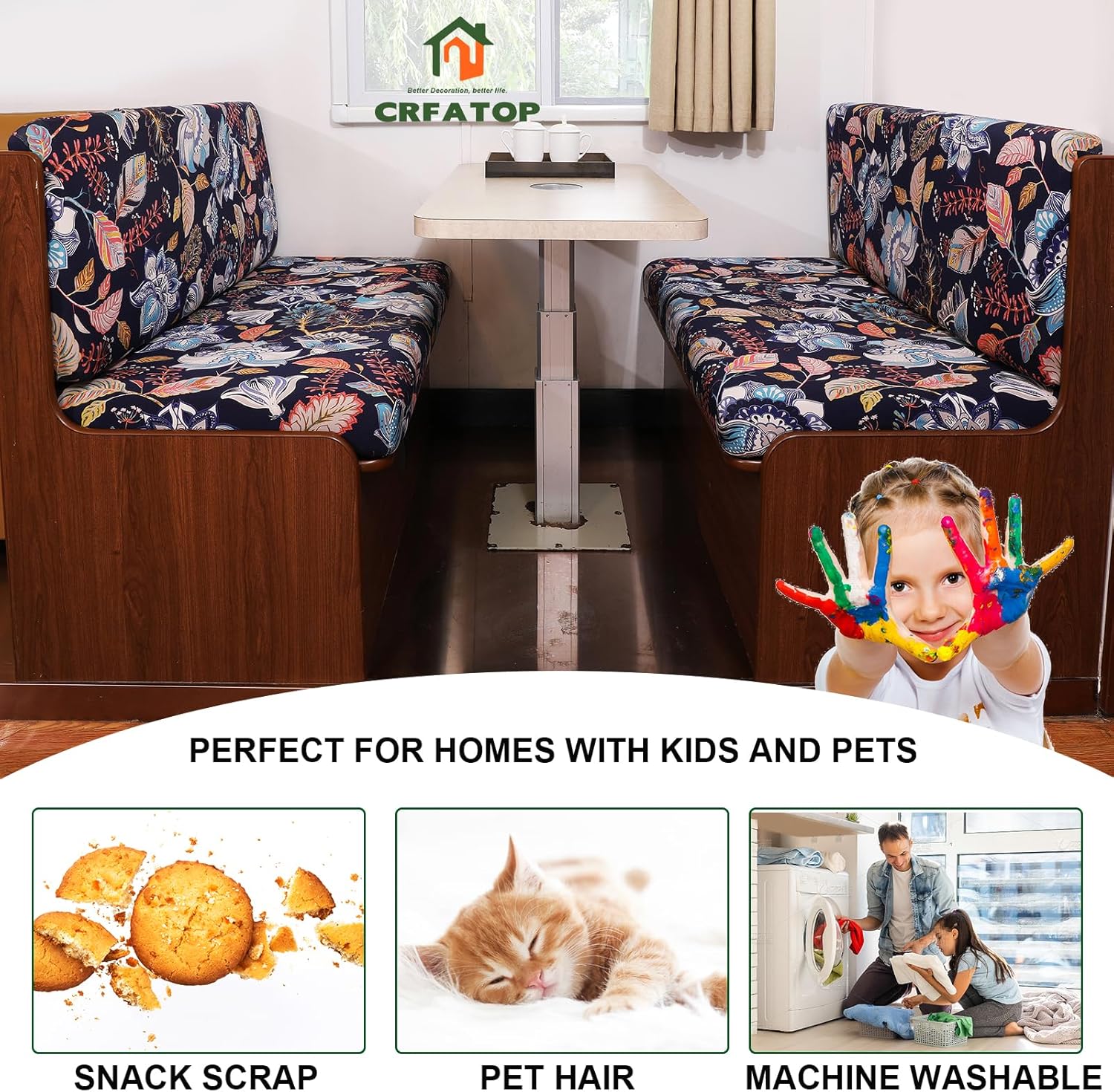 CRFATOP RV Dinette Cushion Covers Printed Elastic Camper Cushion Slipcover Stretchable Loveseat Sofa Chair Cover Furniture Protector for RV Camper Car Bench 1 Backrest Cover & 1 Bench Cover,42