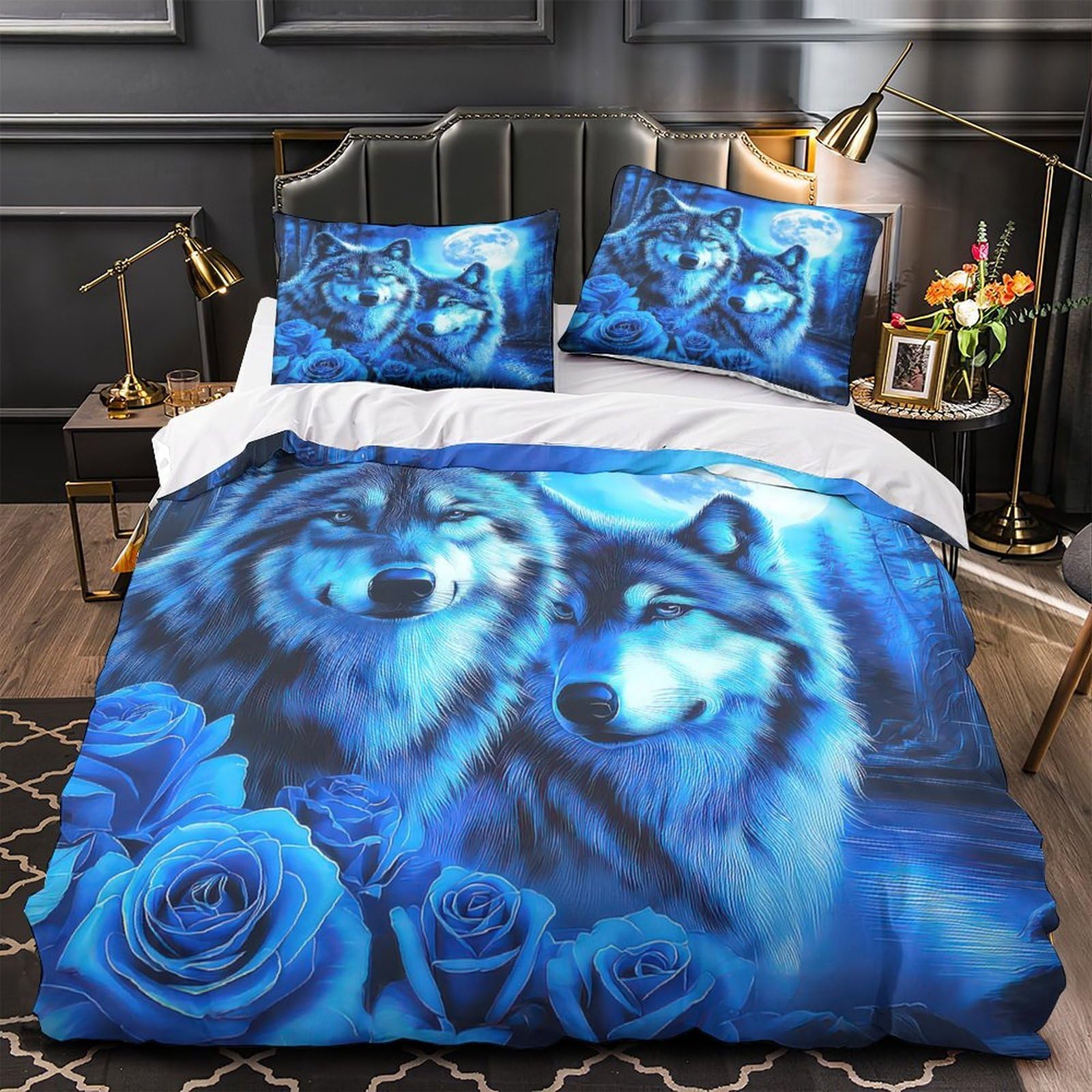 Housse de Couette Loup Impression 3D Art Faune Lit 2 Places