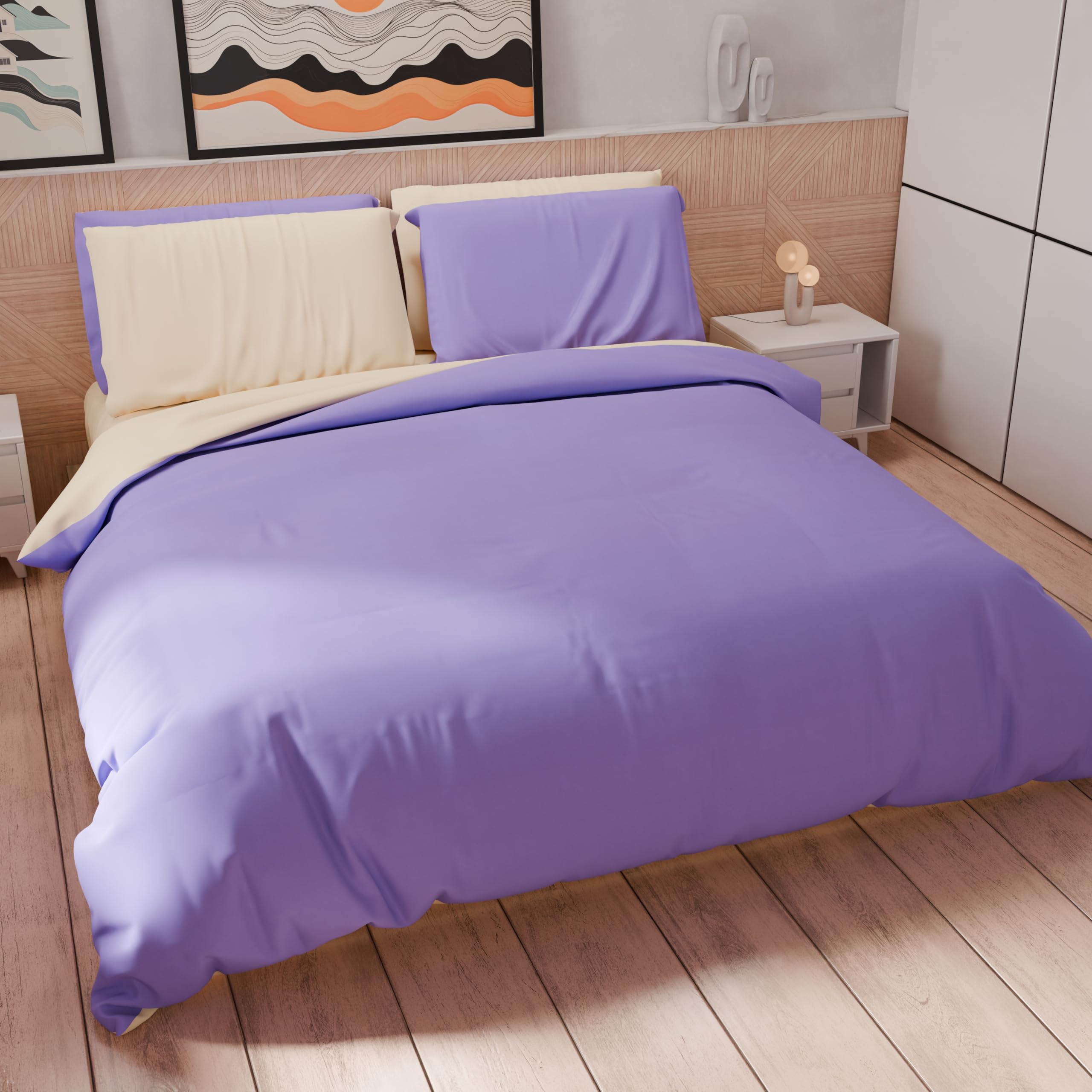 PETTI Artigiani Italiani - Double Duvet Cover Set 230 x 220 cm (2 Pillowcases 75 x 50 cm Included), Soft Microfibre Duvet Cover Set, Plain Lilac - Cream