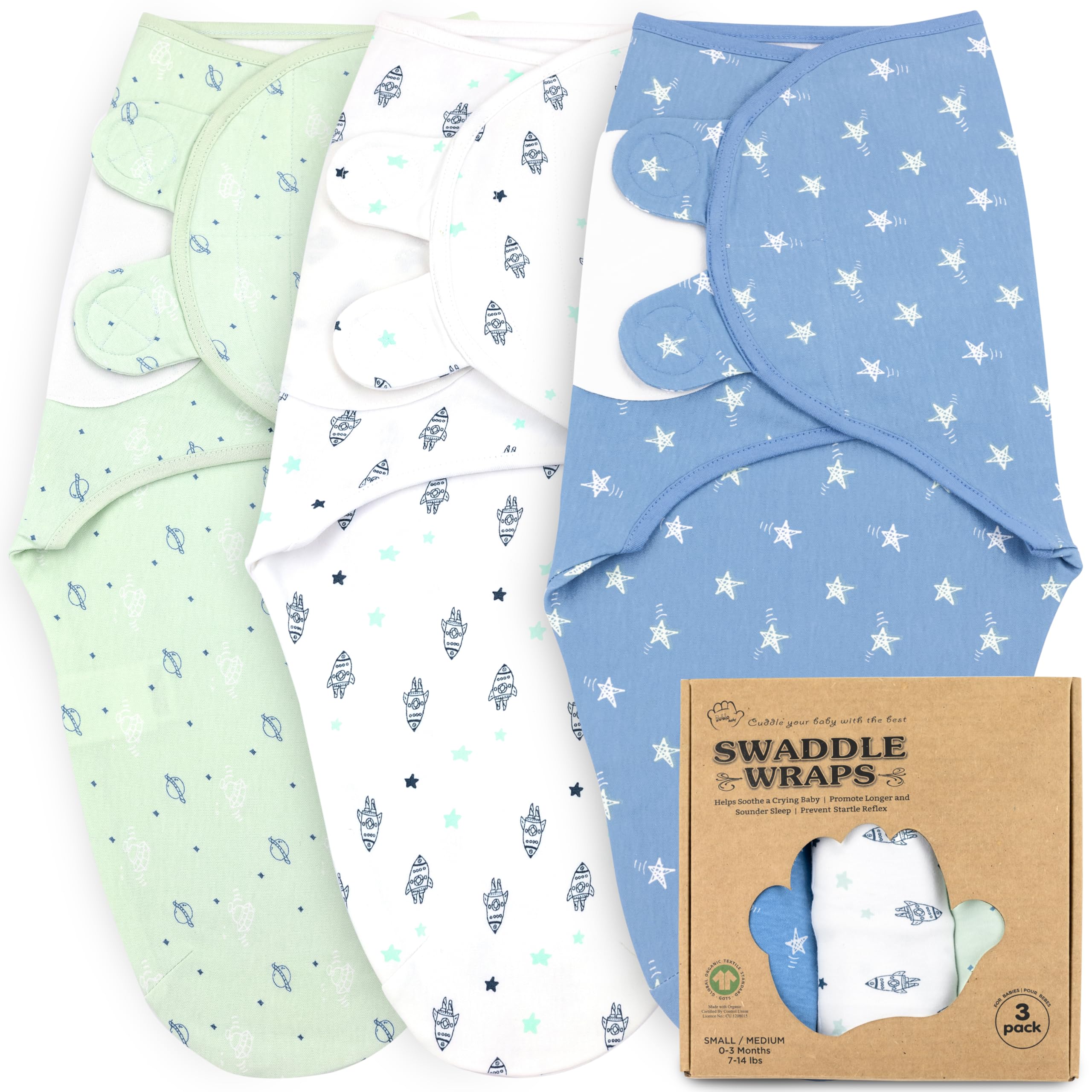 Bublo Baby Swaddles for Newborns – 3-Pack Infant Swaddles 0-3 Months – Adjustable Newborn Swaddle Sleep Sack – Soft Organic Cotton Baby Wrap for Safe & Cozy Sleep
