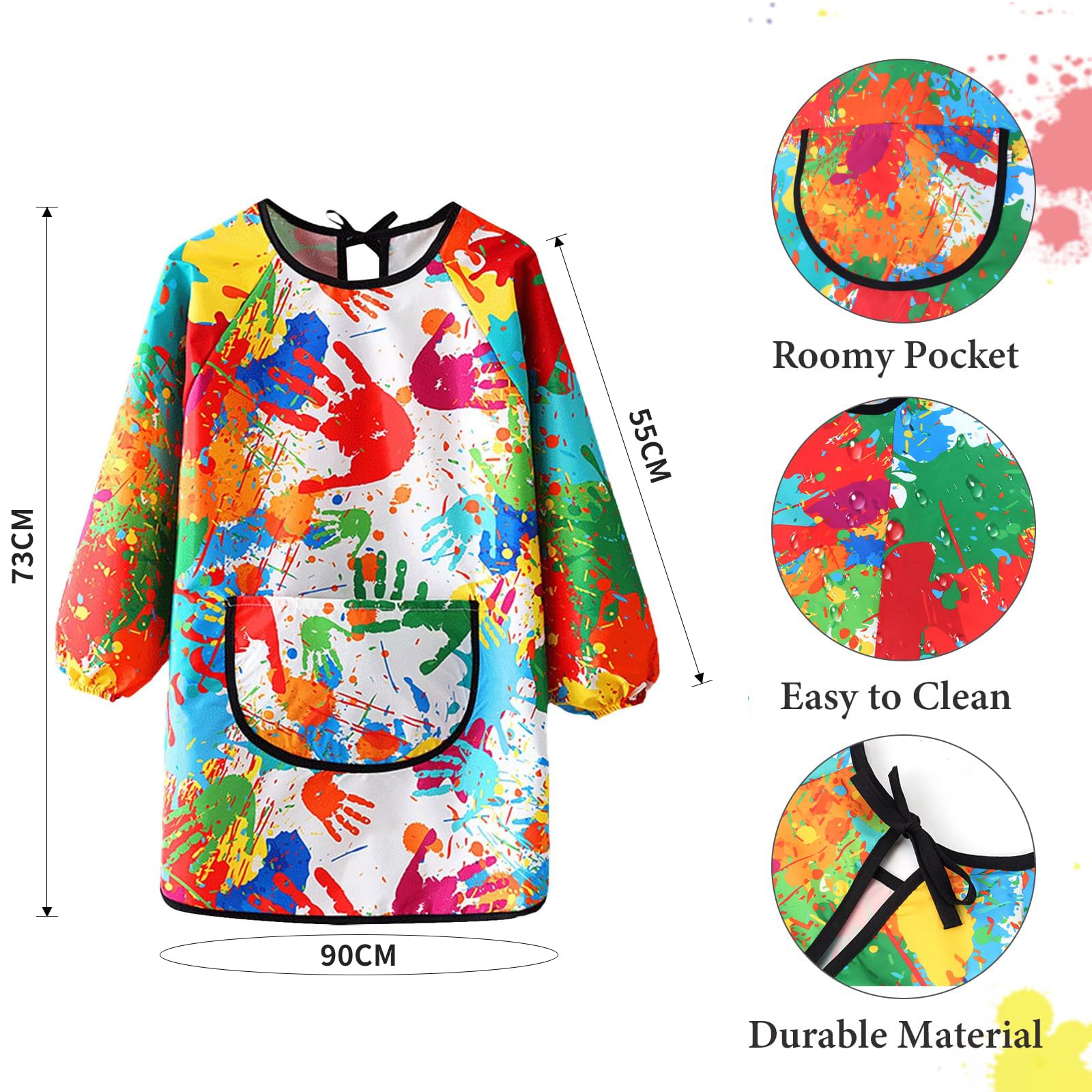 Roontin Kids Painting Apron - Waterproof Long Sleeve Art Apron with Pockets for Children Kids Aprons for Painting Cooking, and Crafting - Image 2
