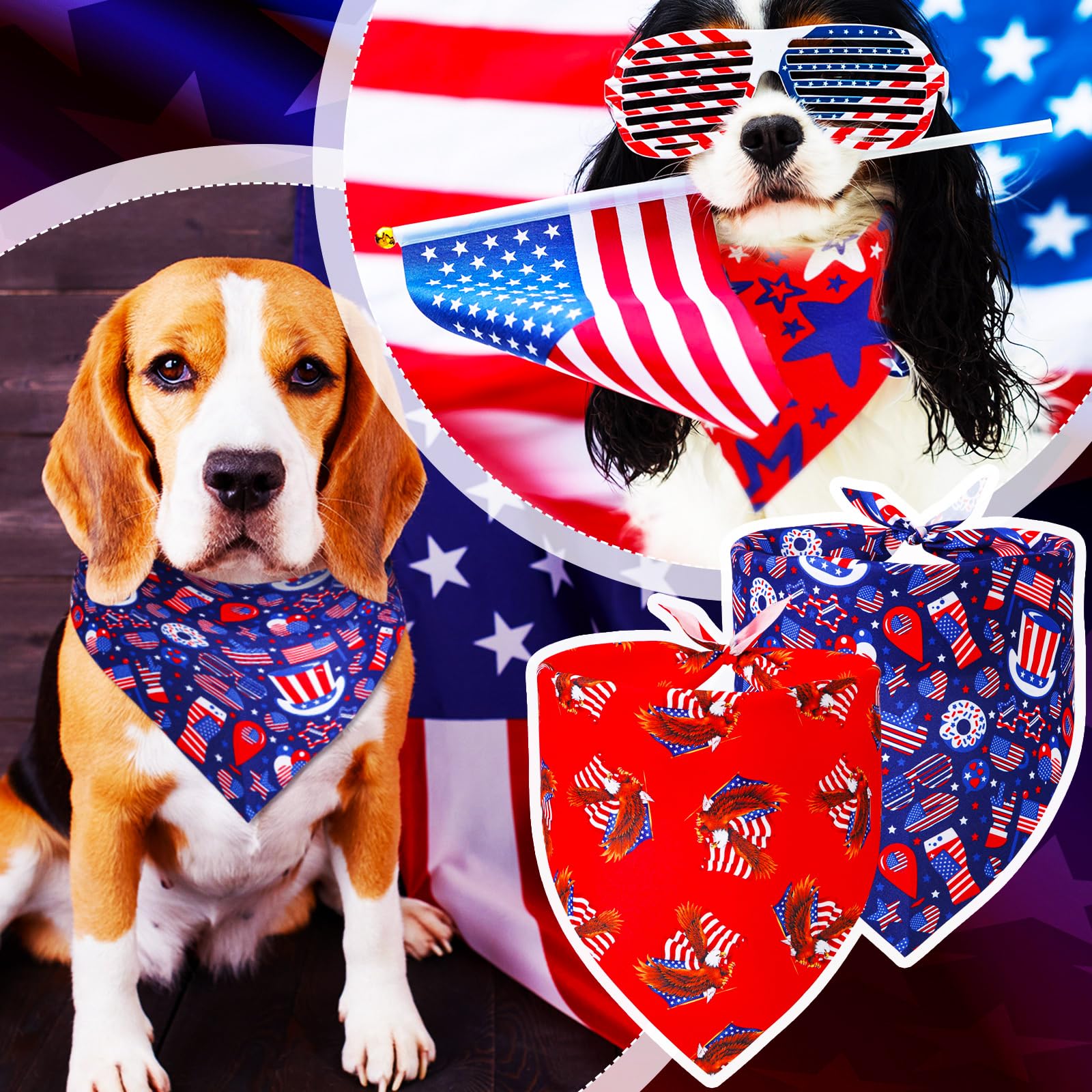 Lot de 100 bandanas réglables pour chien du 4 juillet pour le jour de l'indépendance pour chien de petite et moyenne taille
