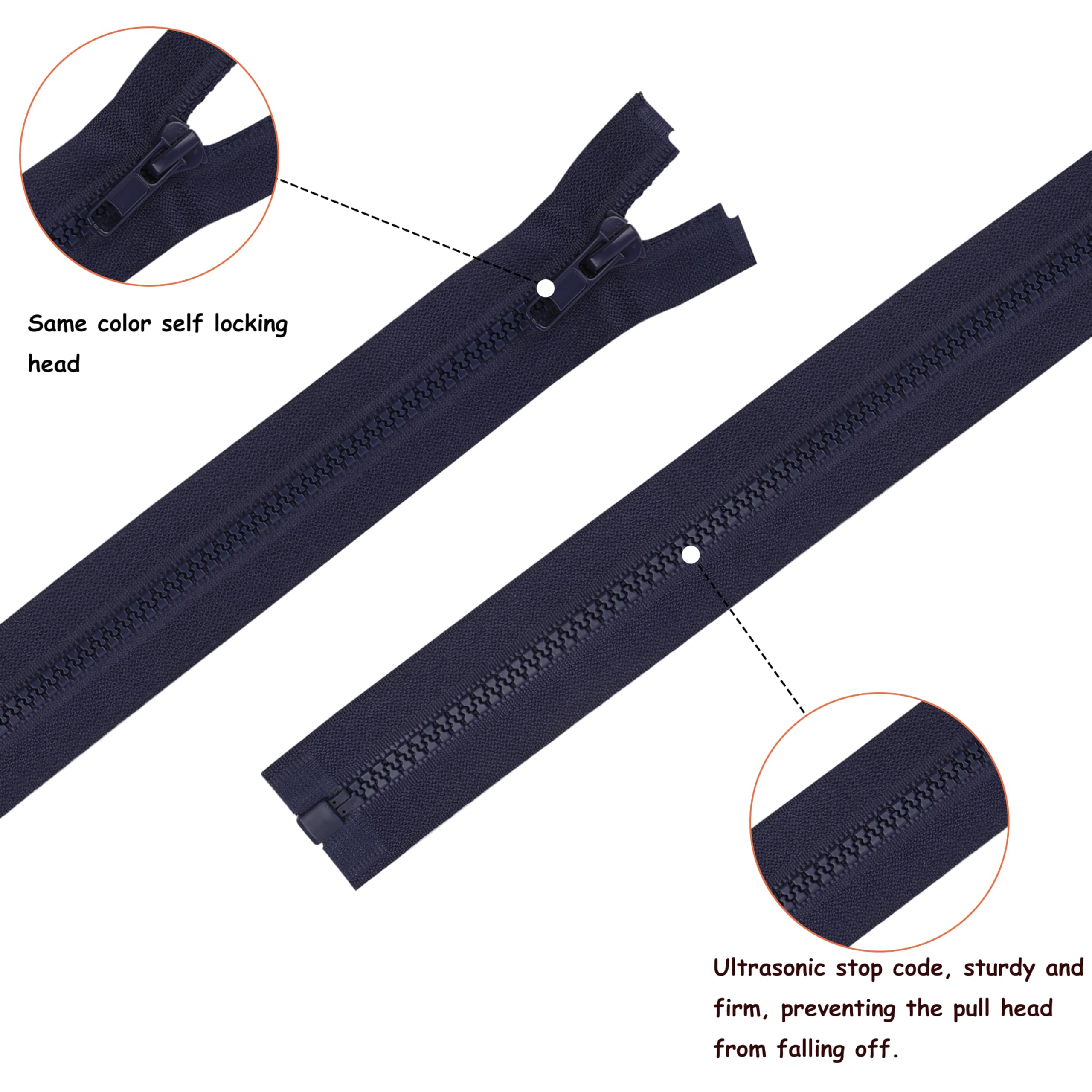4PCS #5 18-Inch Separating Resin Zippers For Jackets & Coats – Black, With Customizable Tape Color Option