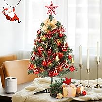 Aigostar Albero di Natale con Luci Incorporate 30 LED, Albero di Natale Piccolo 60 cm con 42 Decorazioni Appese, Ideale per Decorazioni Natalizie da Interno