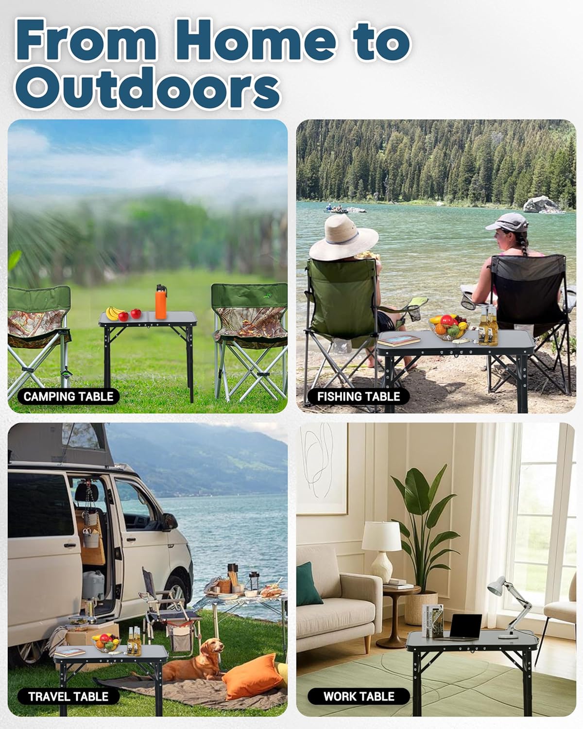 LOFTEY Small Folding Camping Table, 2ft Aluminum Portable Folding Table, 3 Adjustable Heights | Portable Handle | Lightweight for Travel & Outdoor, 23.6" x 15.7" x 27.5"H, Black